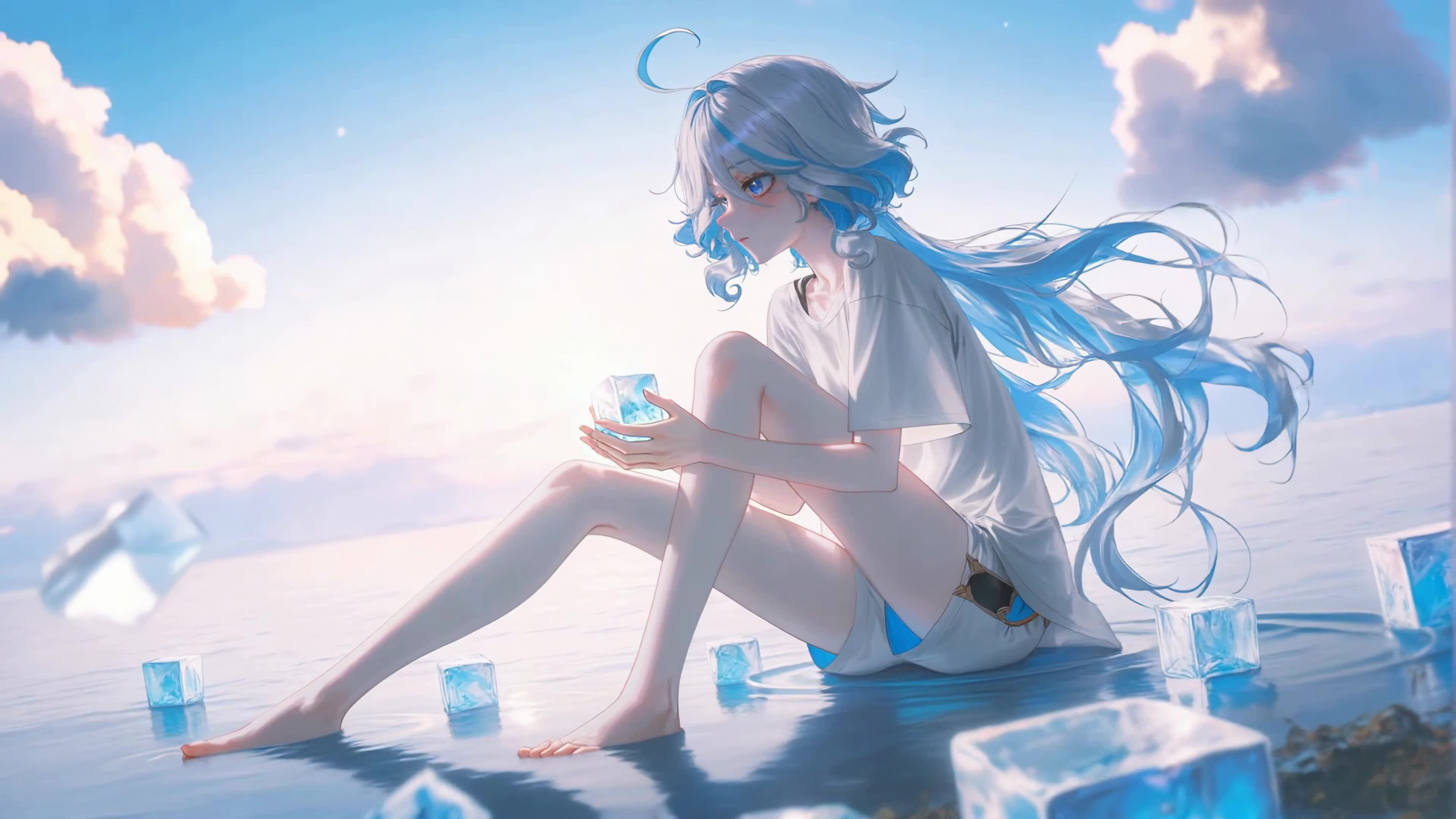浅滩蓝发少女