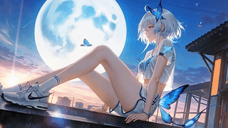 月下蓝蝶银发少女