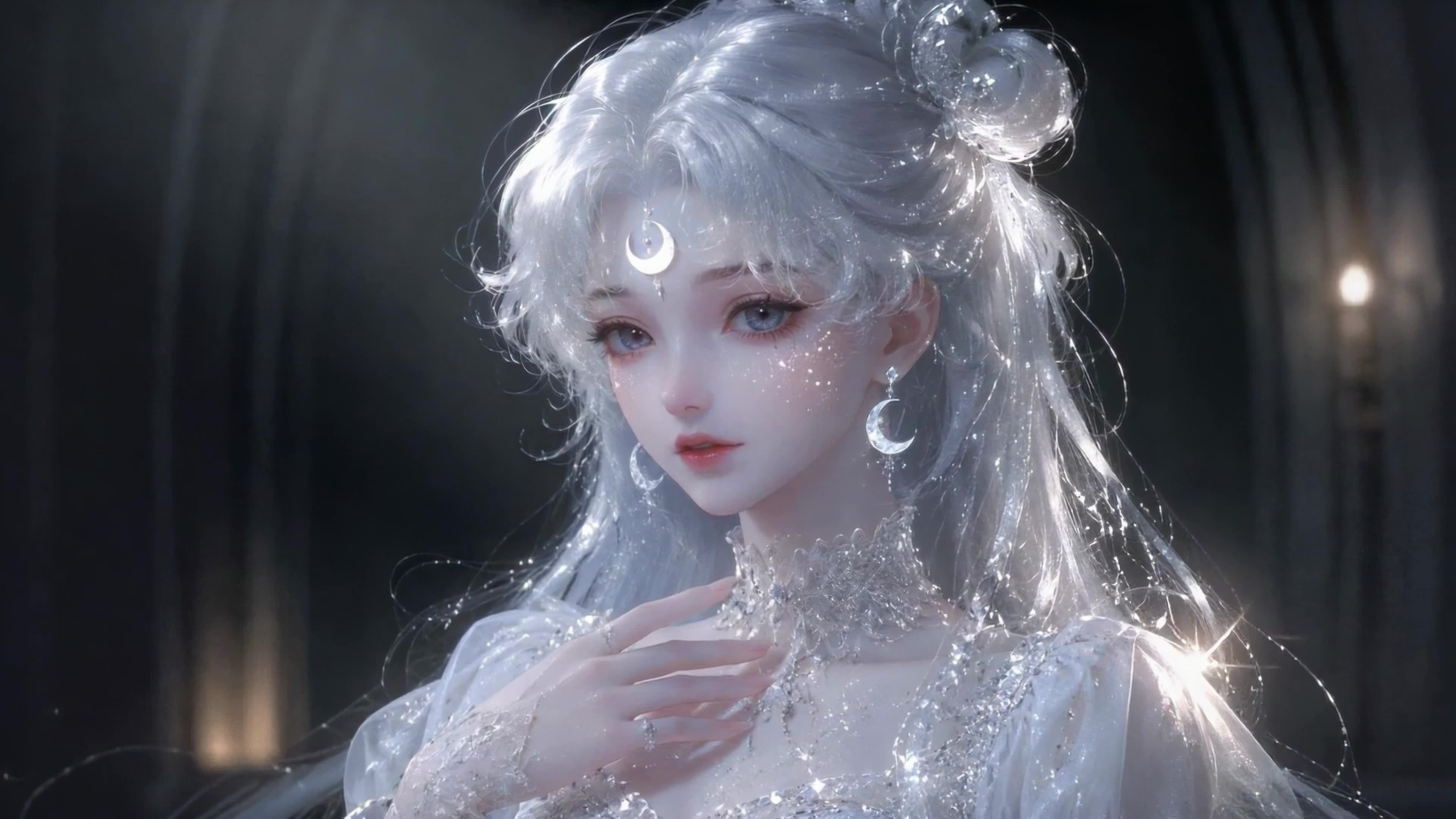 银月清辉银发少女