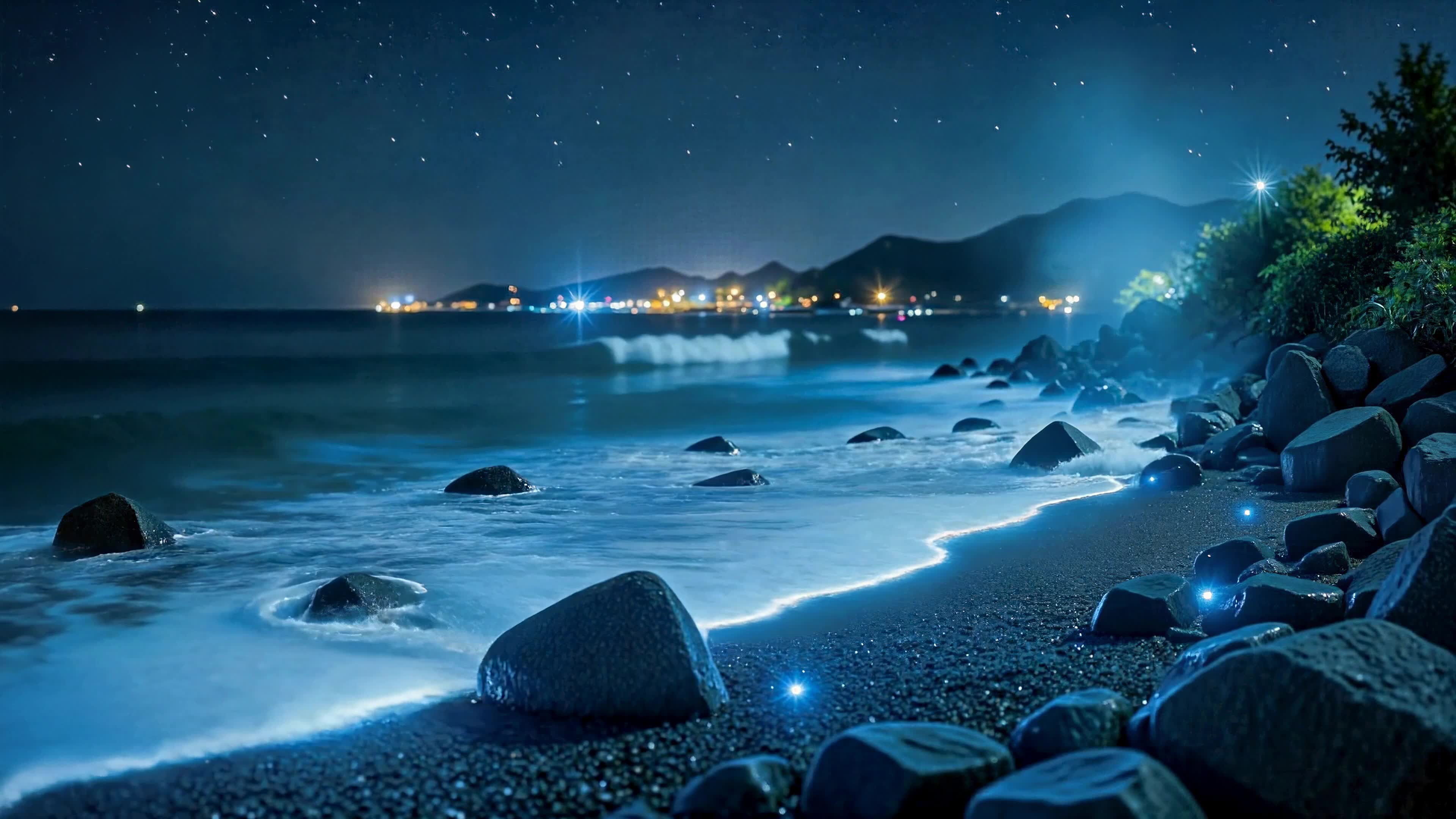 星空下的荧光海滩
