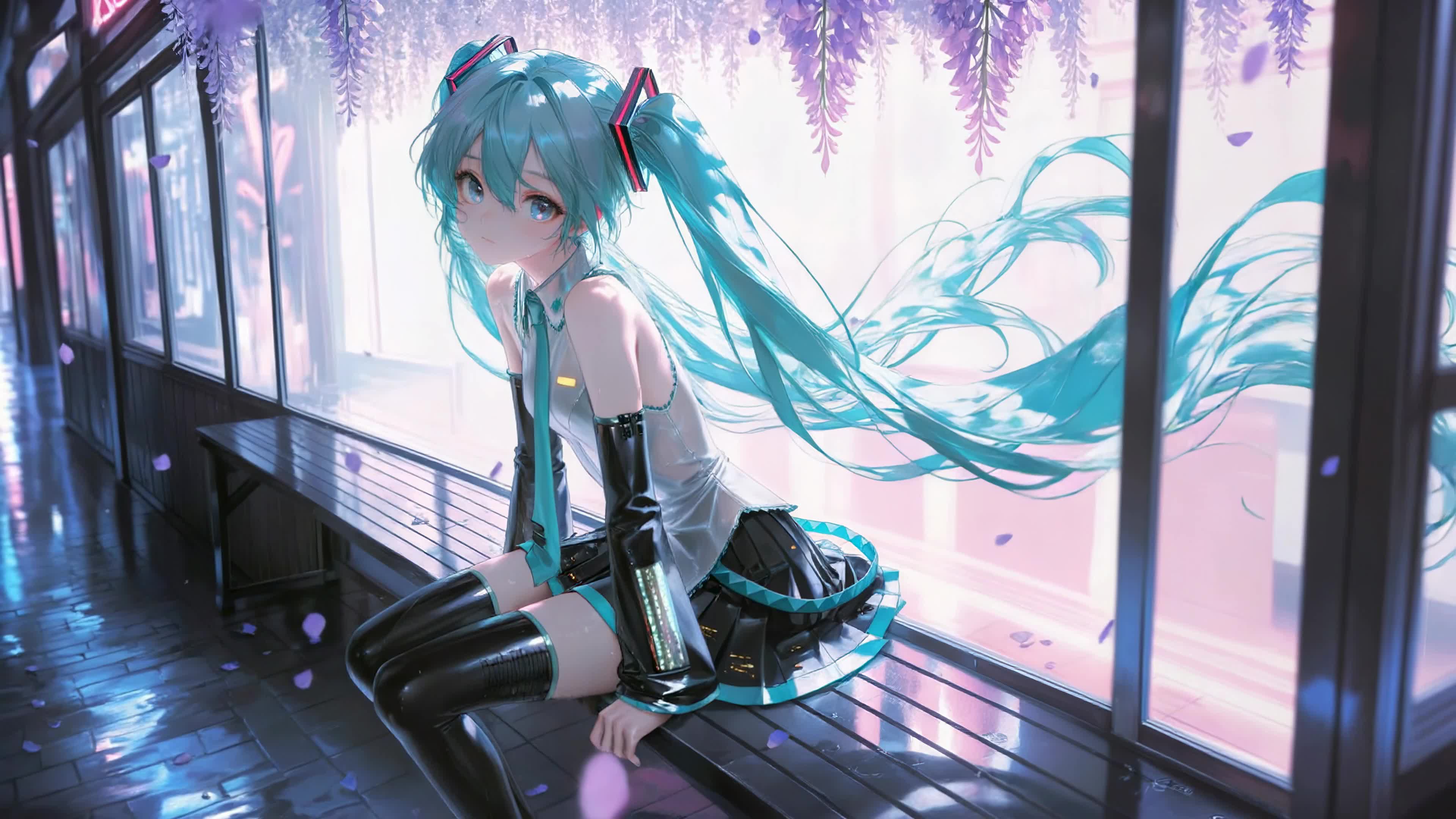 紫藤花下蓝发少女