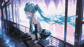 紫藤花下蓝发少女
