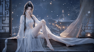 雪夜临窗古风佳人