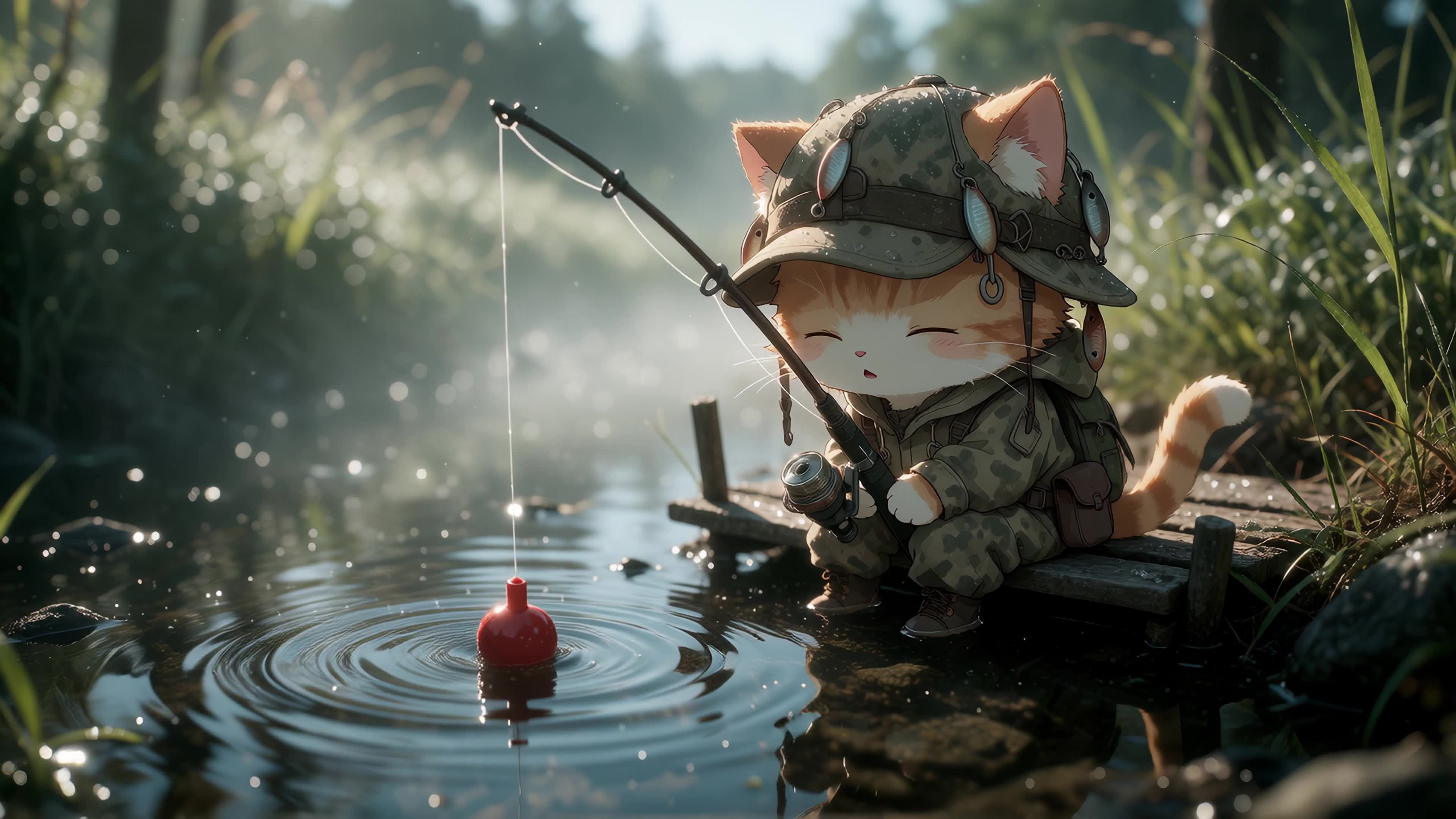 萌猫垂钓