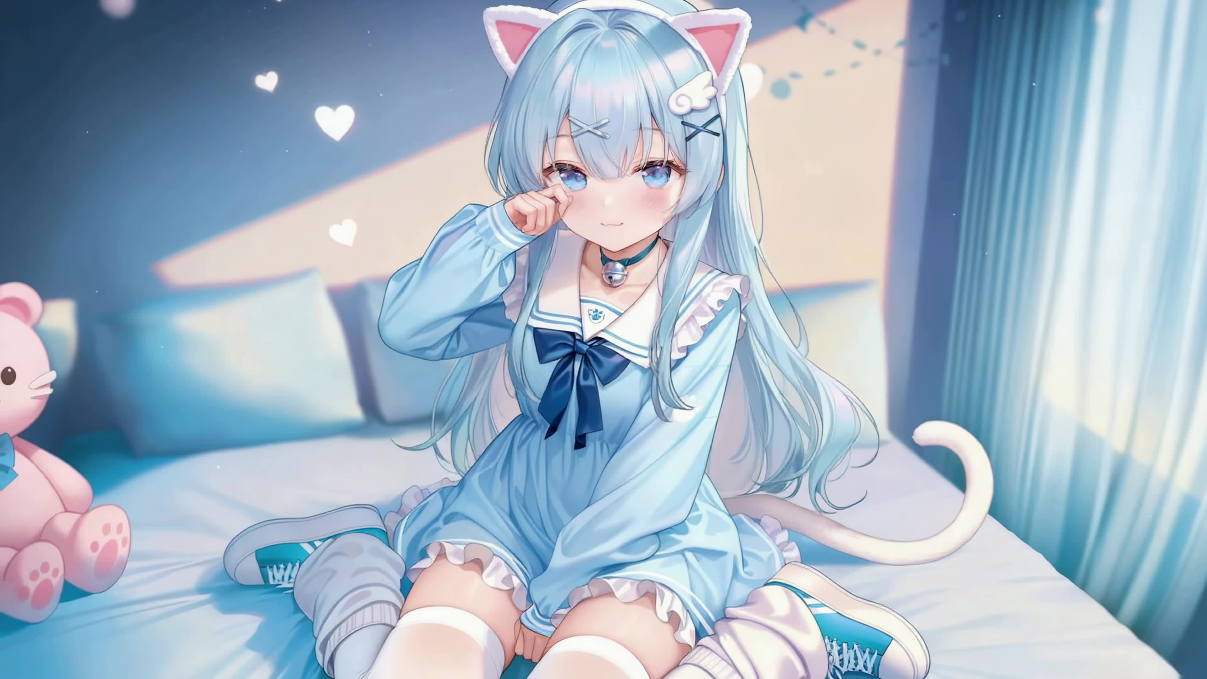 蓝发猫耳软萌少女