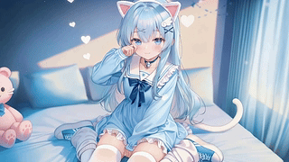 蓝发猫耳软萌少女