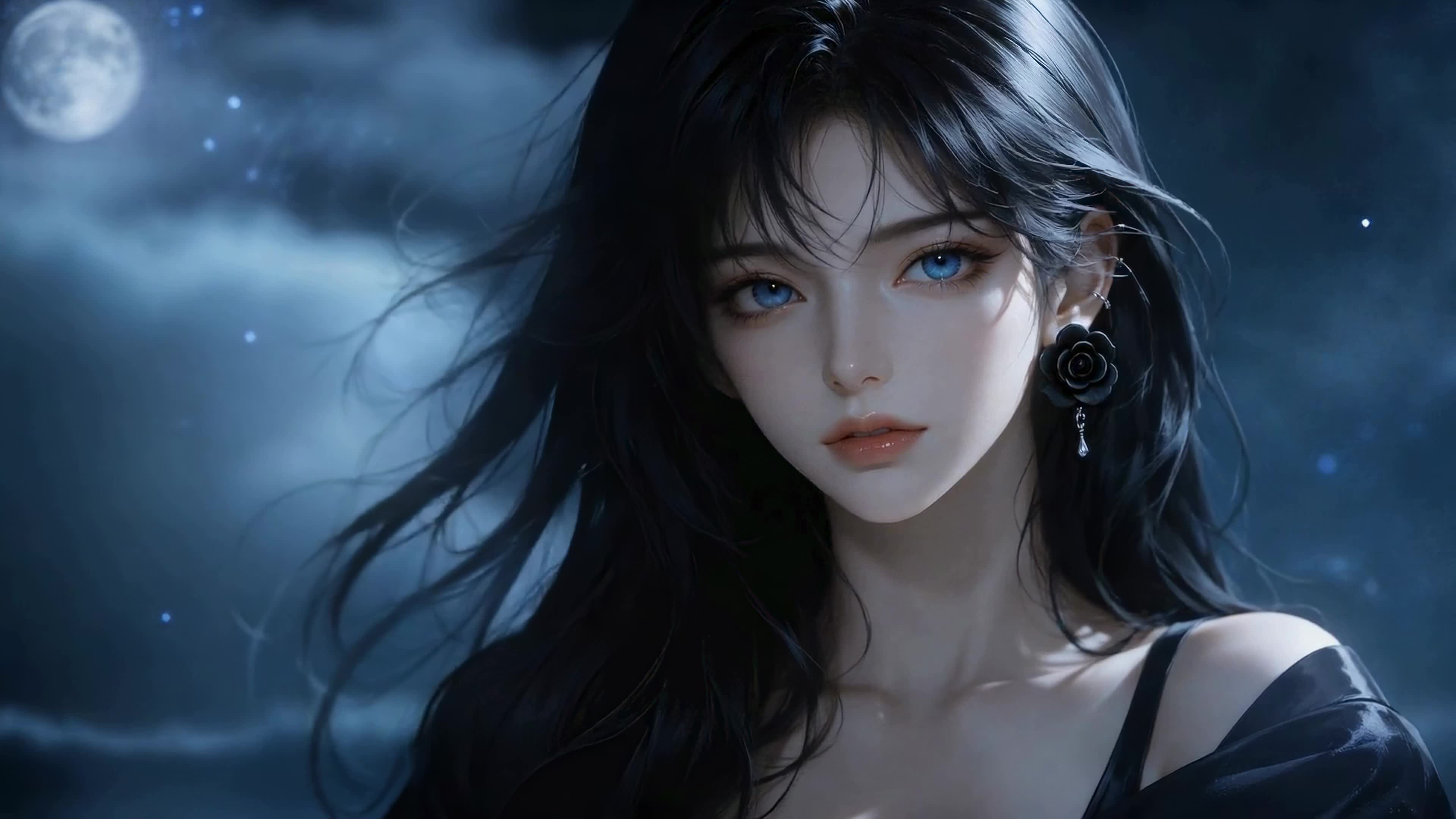 月夜蓝眸清冷少女