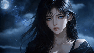 月夜蓝眸清冷少女