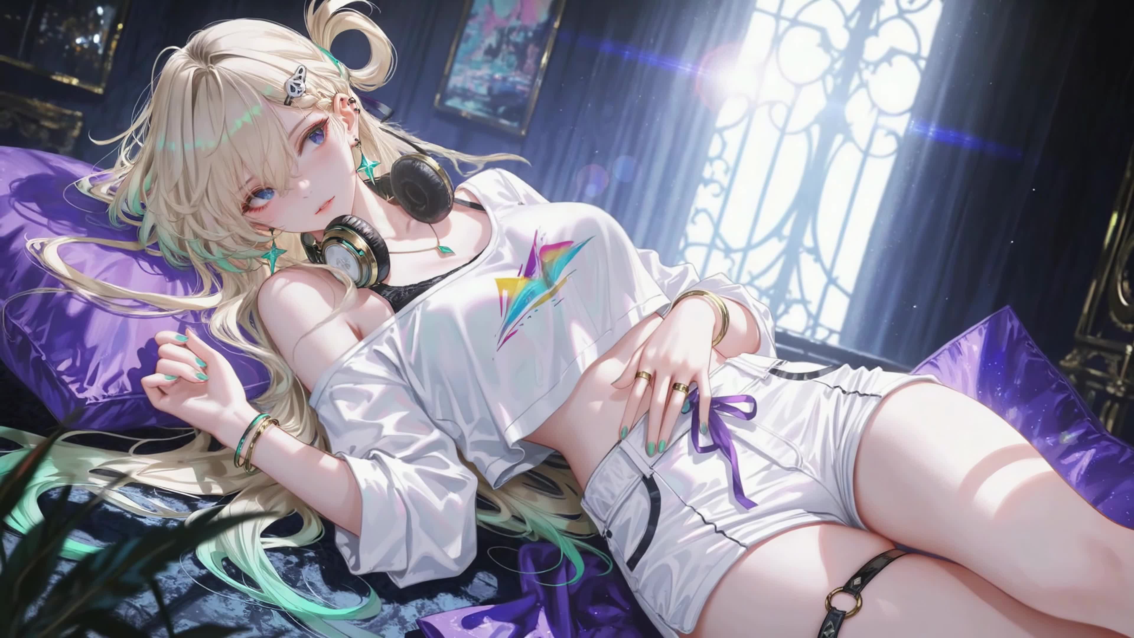 慵懒休闲的金发少女