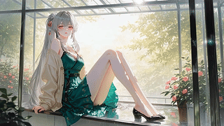 晴日窗边的银发少女