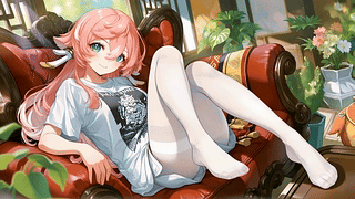 休闲粉发少女居家小憩