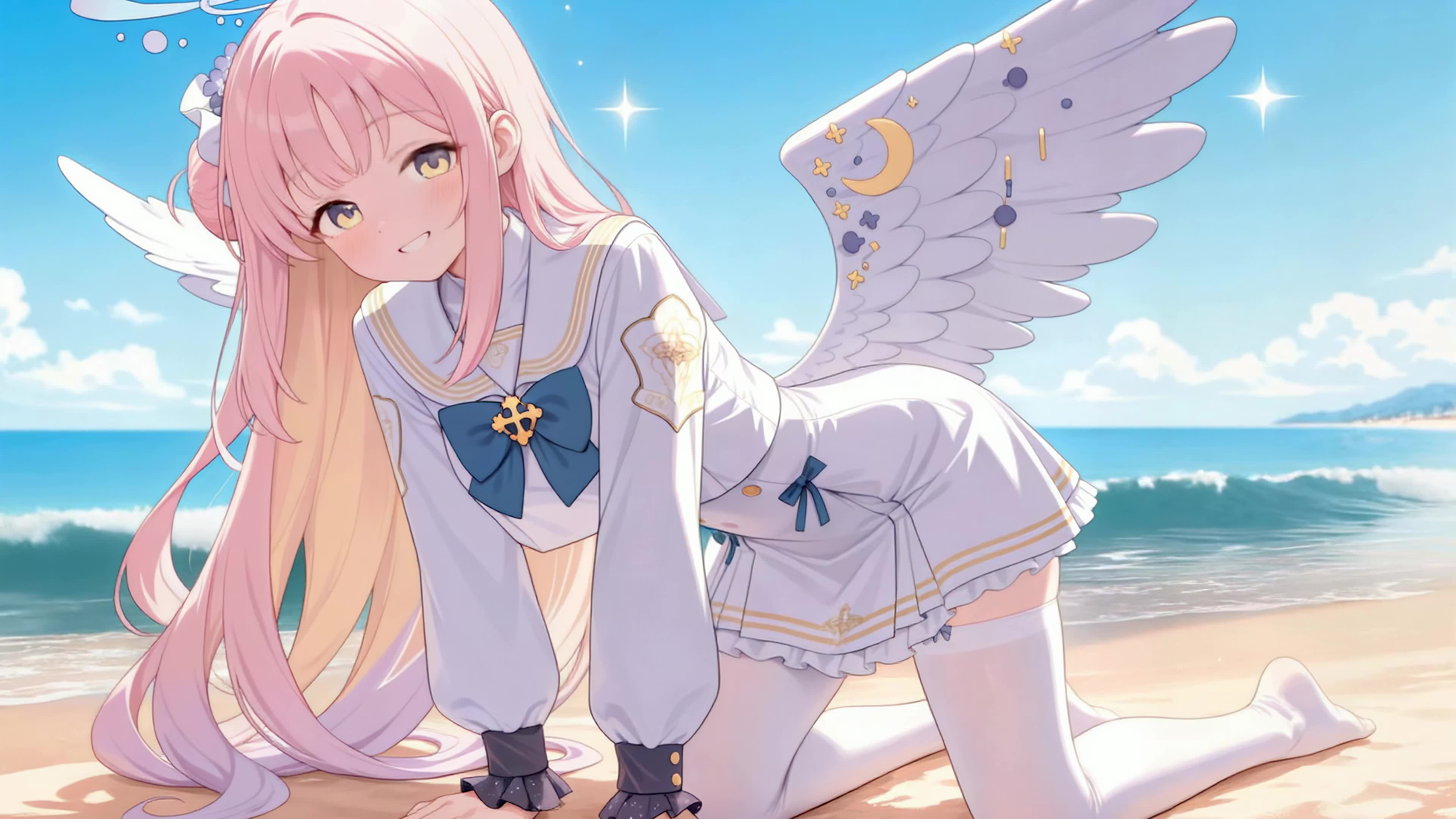 海边粉发天使少女