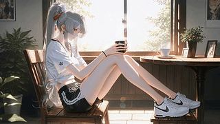 窗边小憩的银发少女