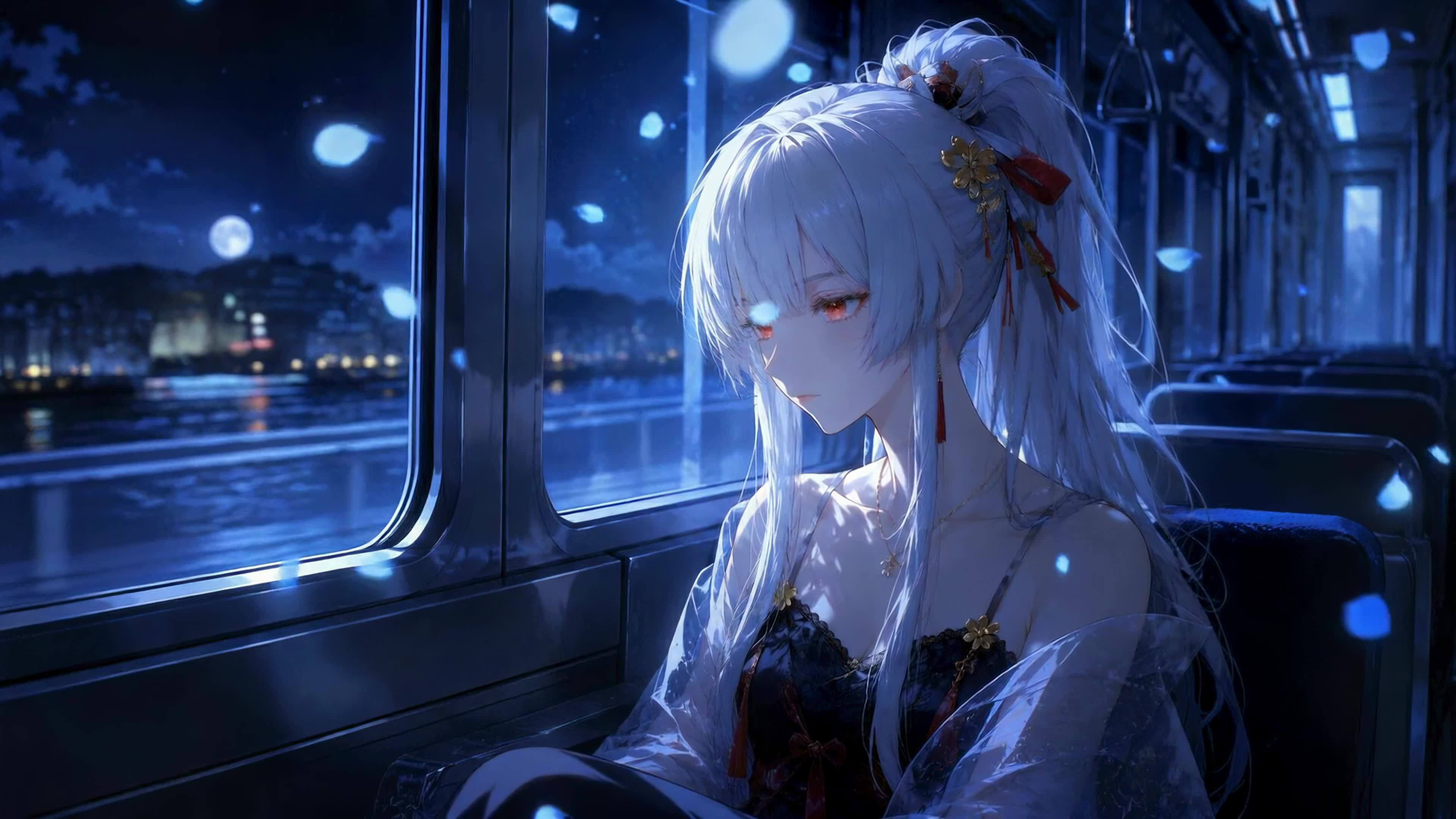 月夜列车上的银发少女