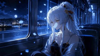 月夜列车上的银发少女