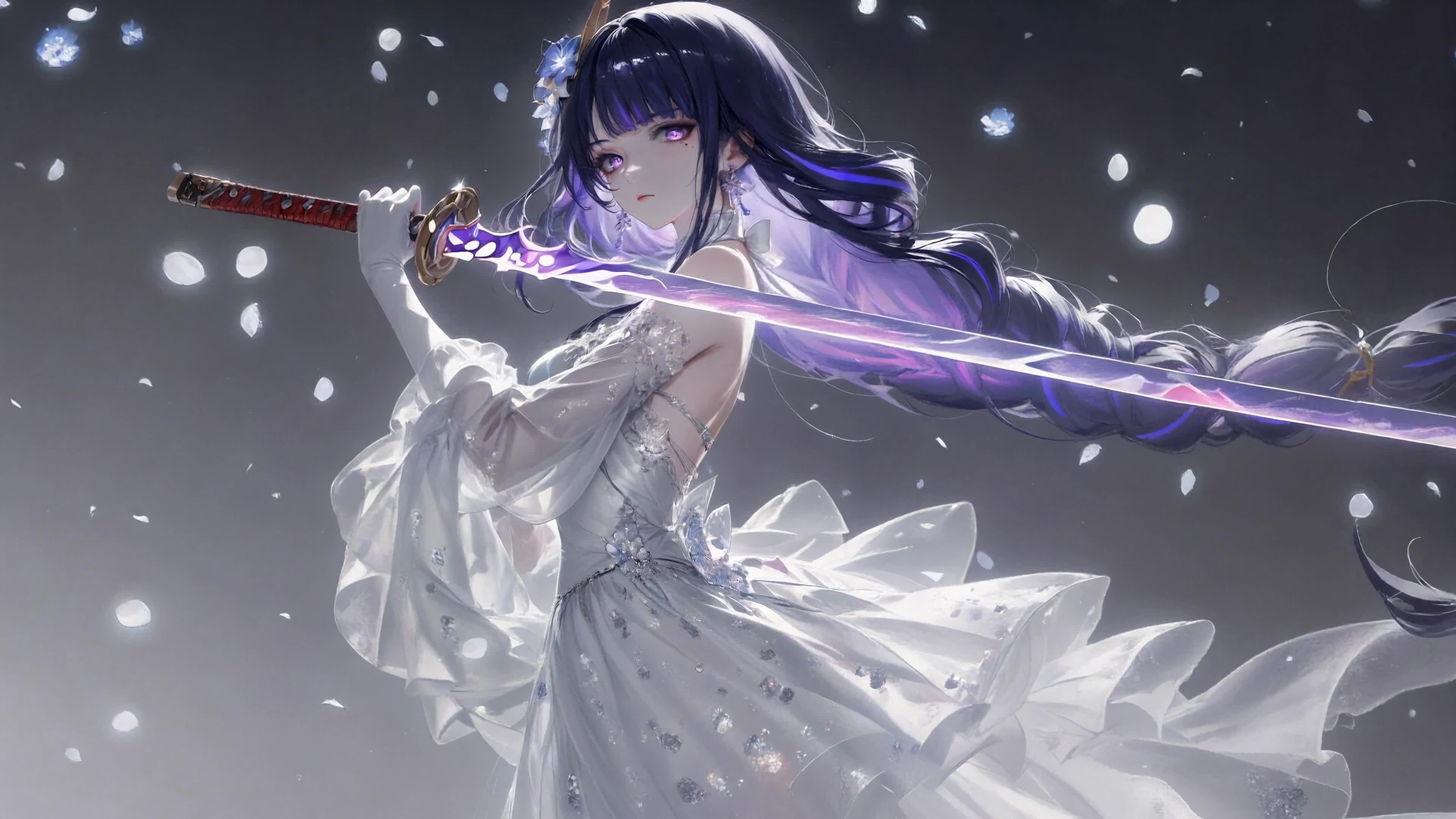 紫发纱裙持刀少女