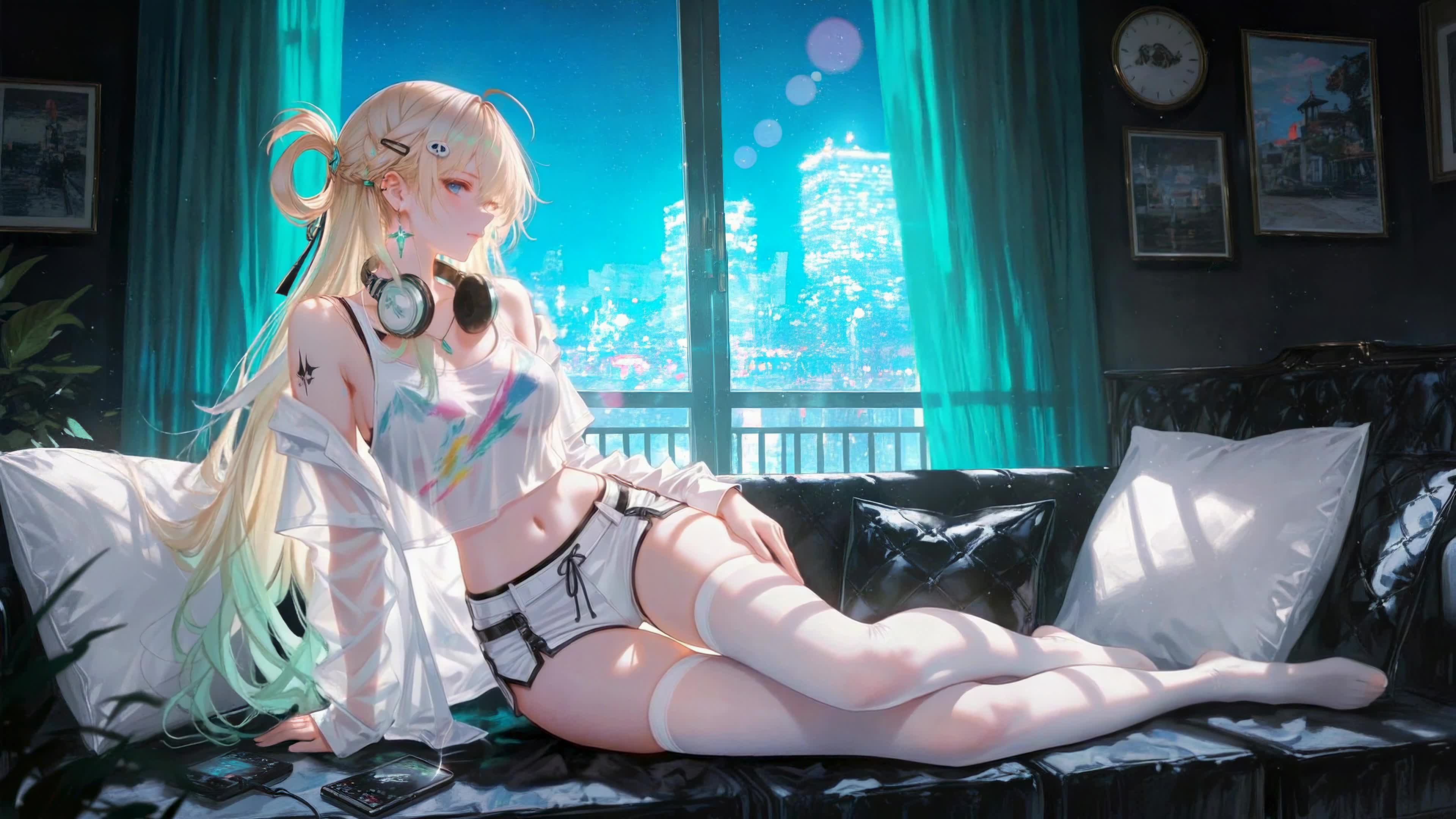 窗边休憩的金发少女