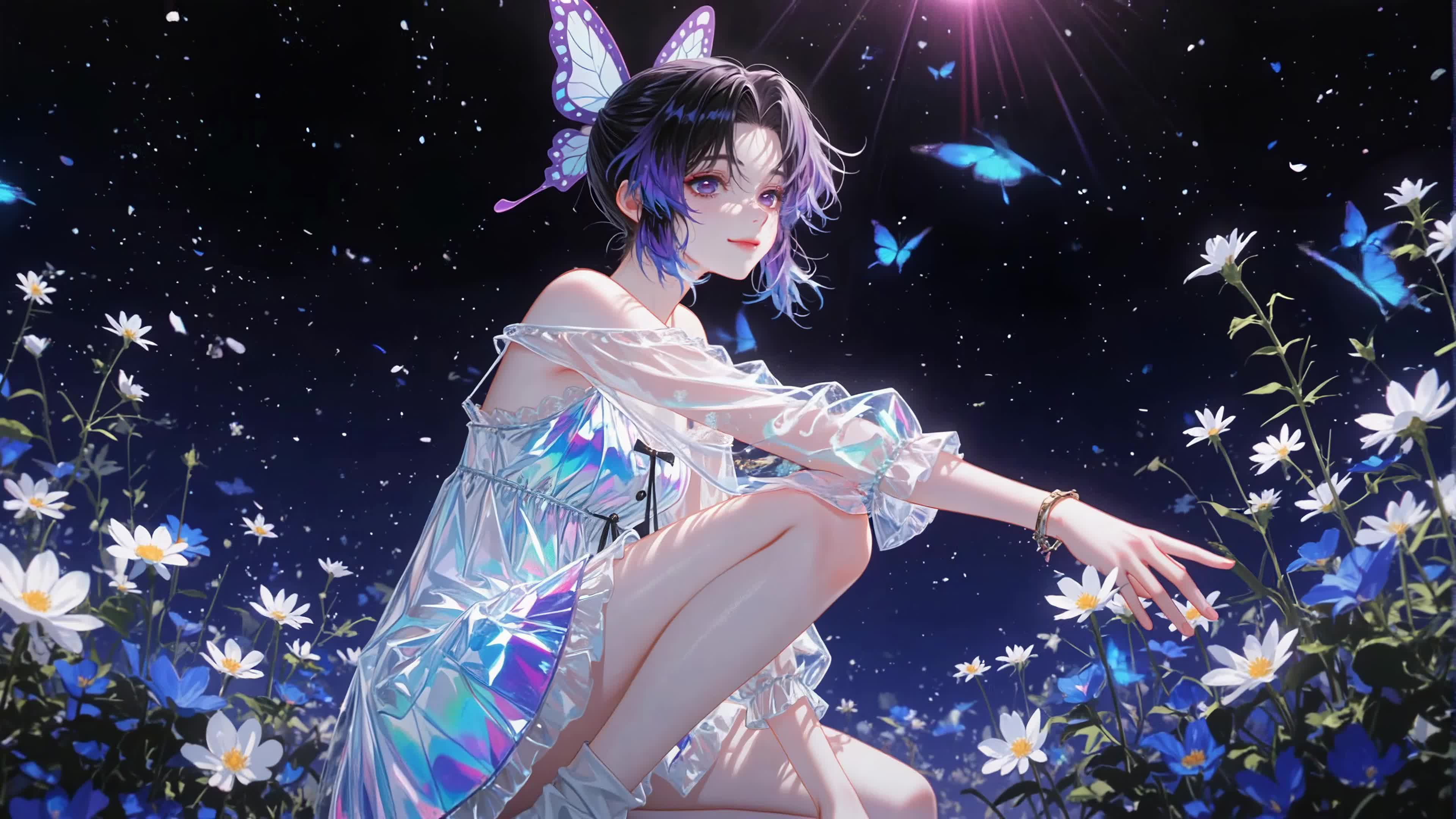 暗夜花海蝶舞少女