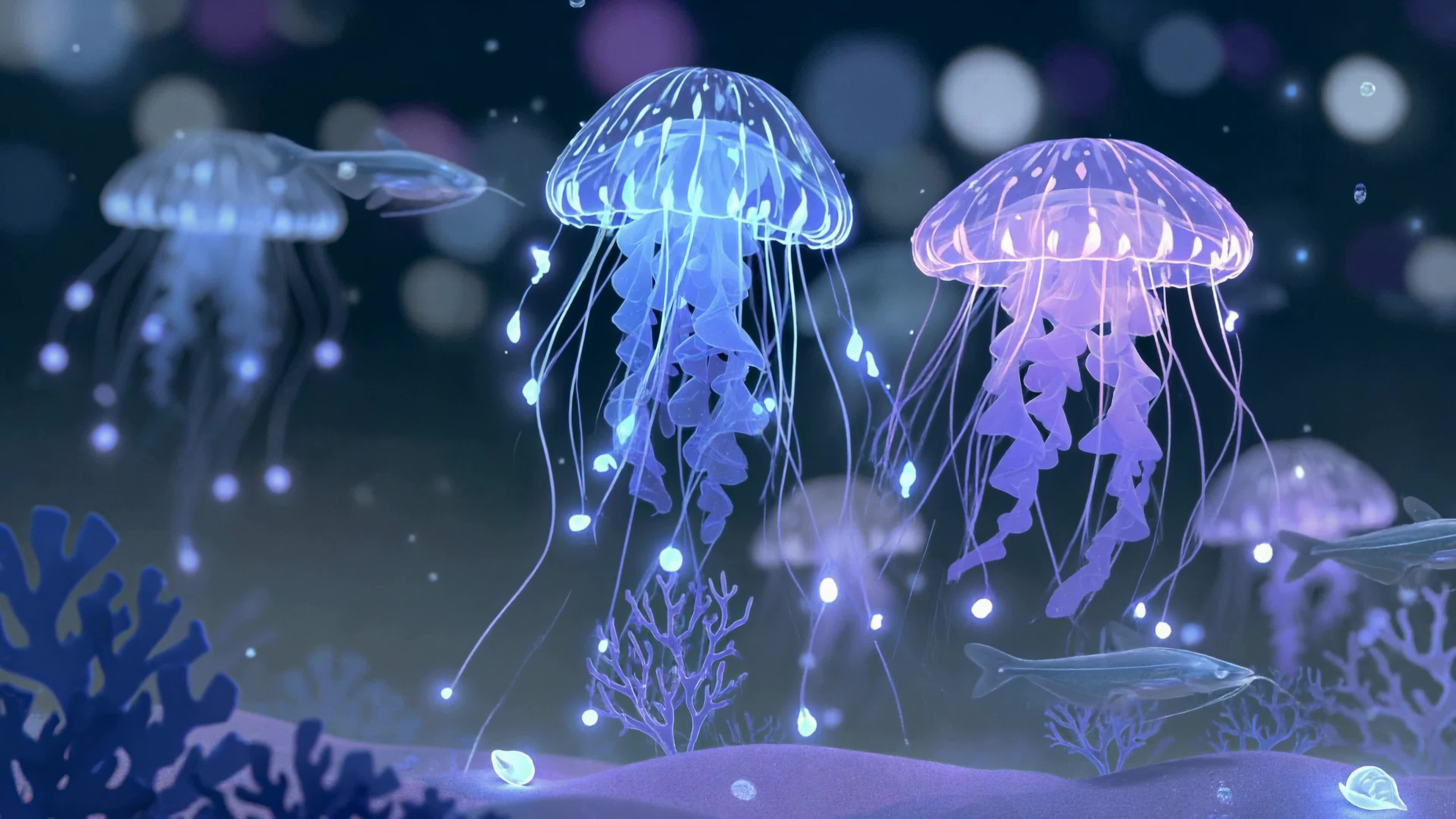 幽蓝深海发光水母