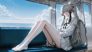 临海列车上的银发少女