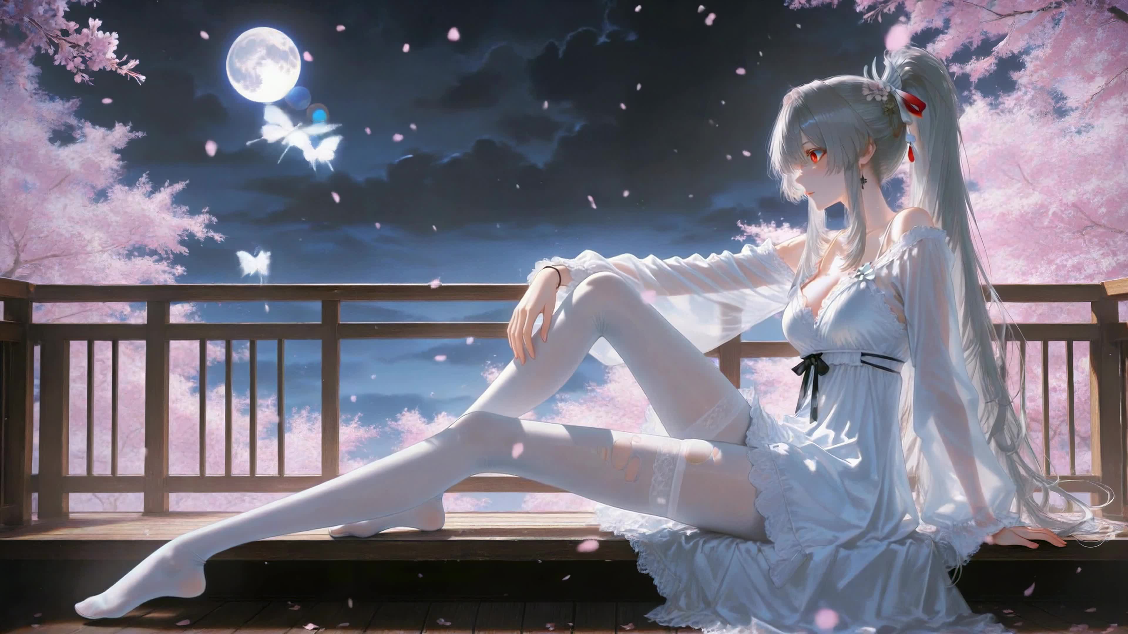 月下樱夜银发少女