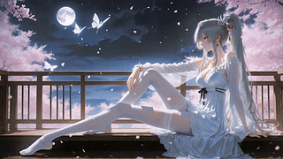 月下樱夜银发少女