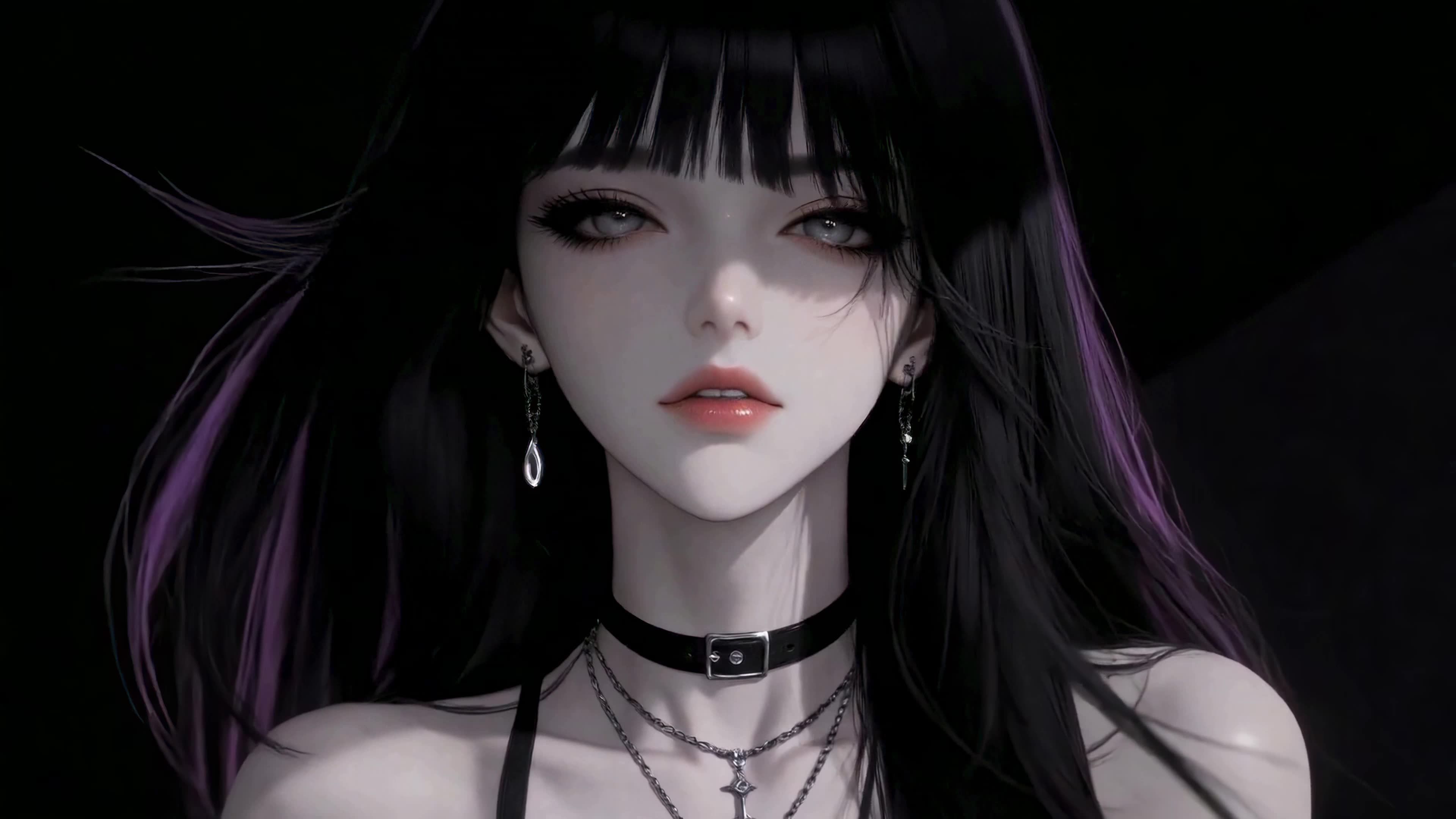 暗调冷艳黑发少女