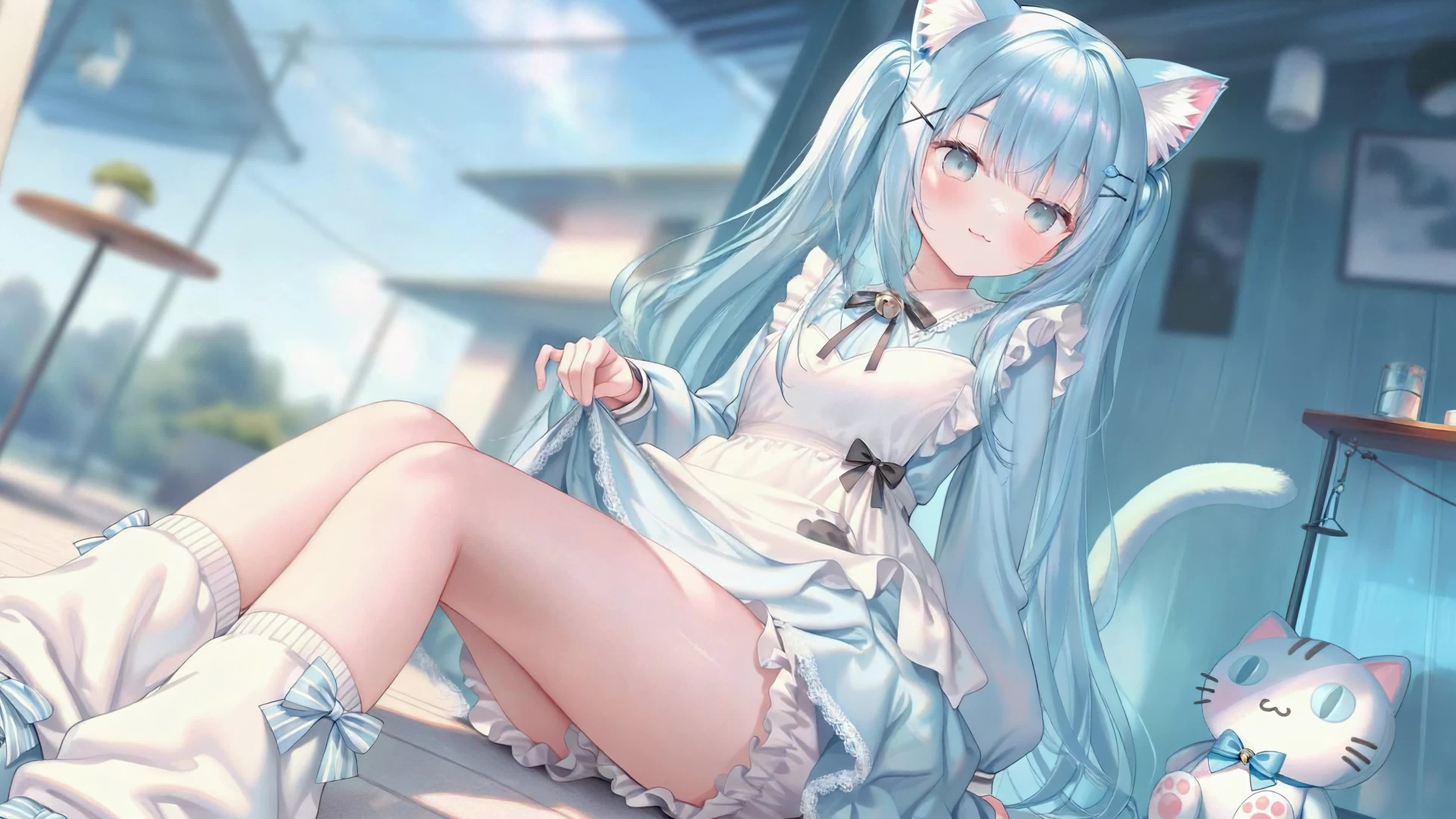 清新蓝发猫耳少女