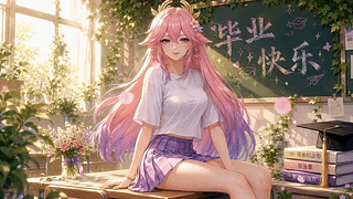 粉发少女毕业快乐