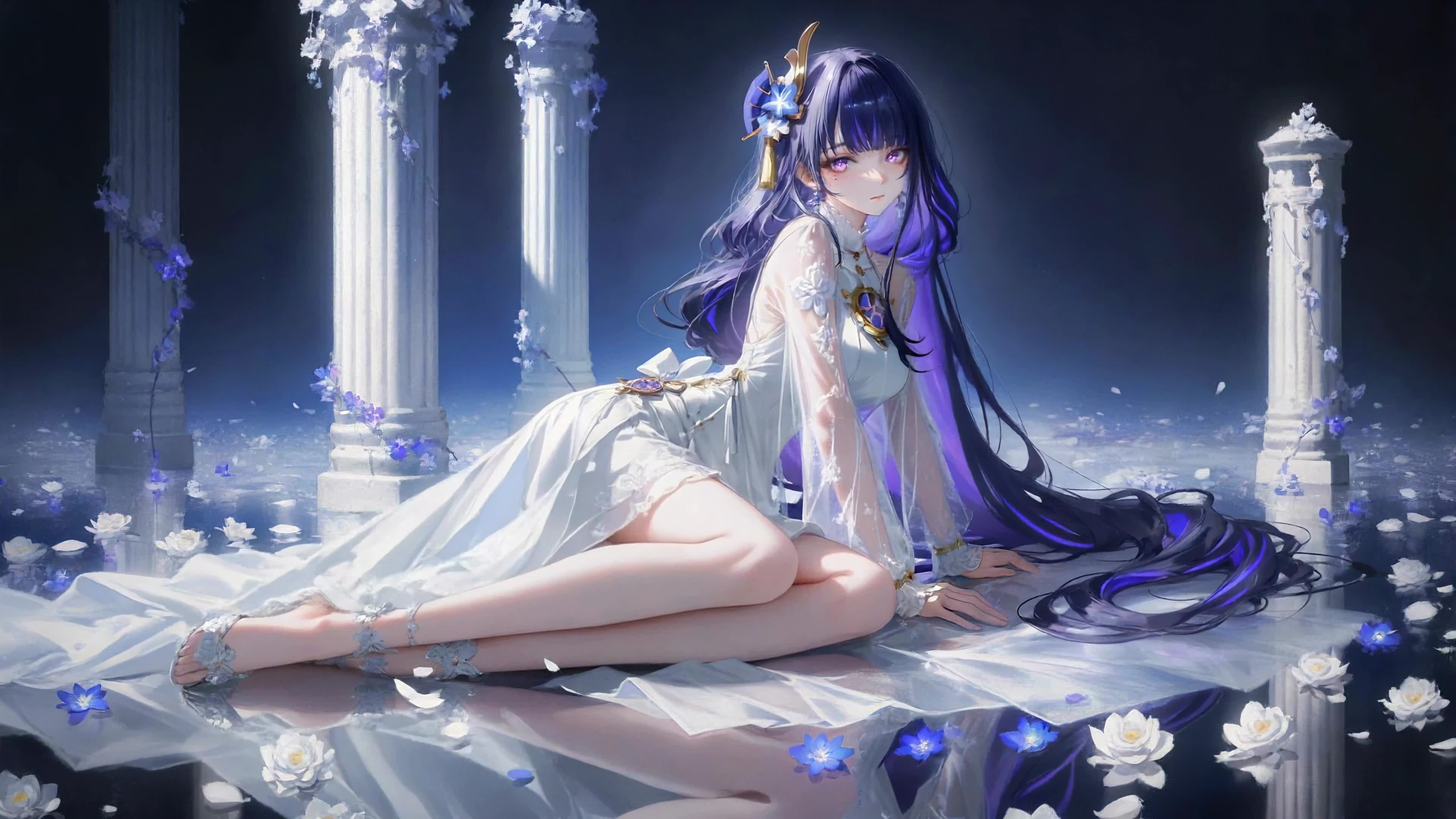 紫发白衣静谧花境少女
