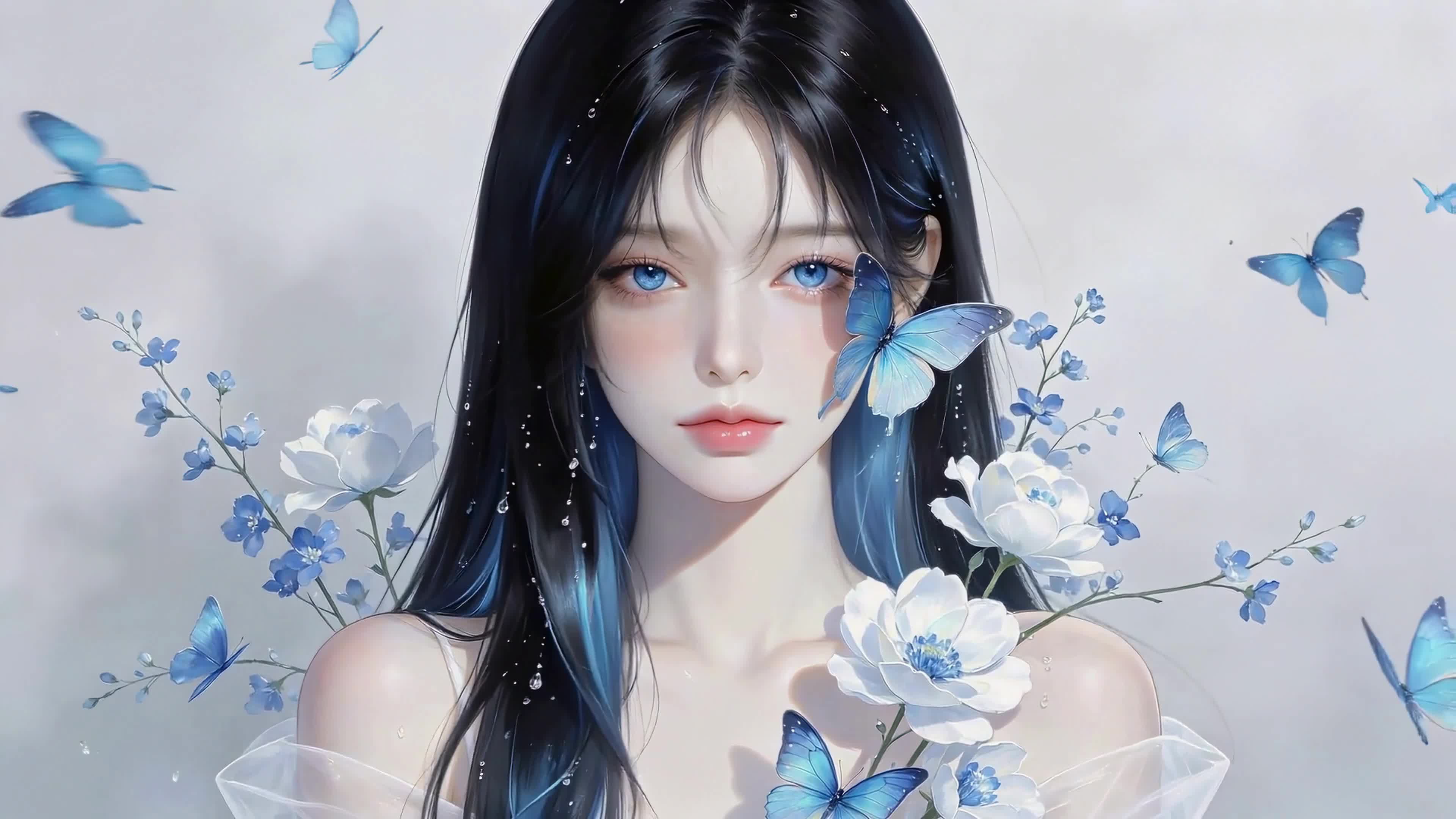 蓝蝶花影少女