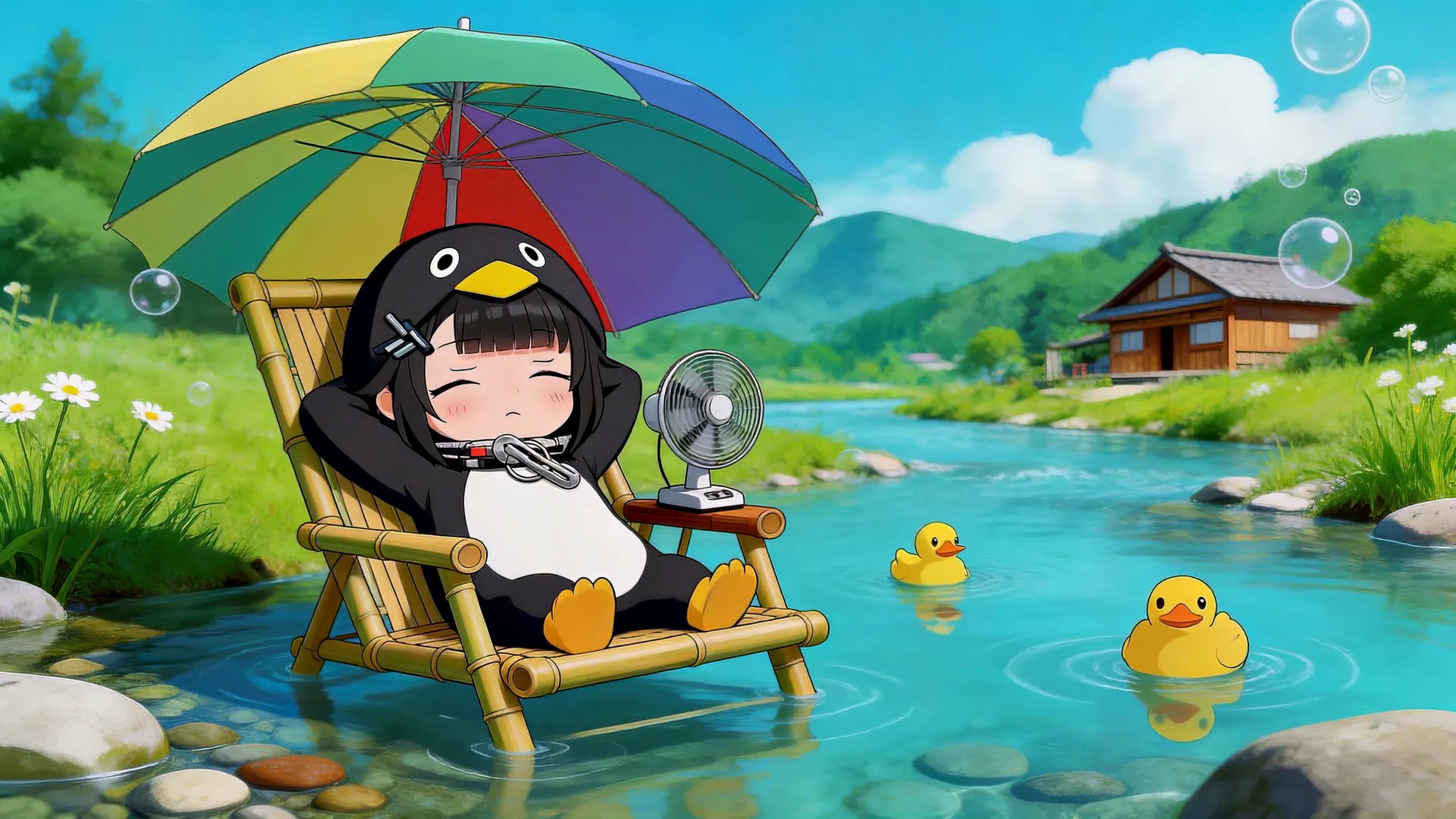 夏日溪边悠闲纳凉