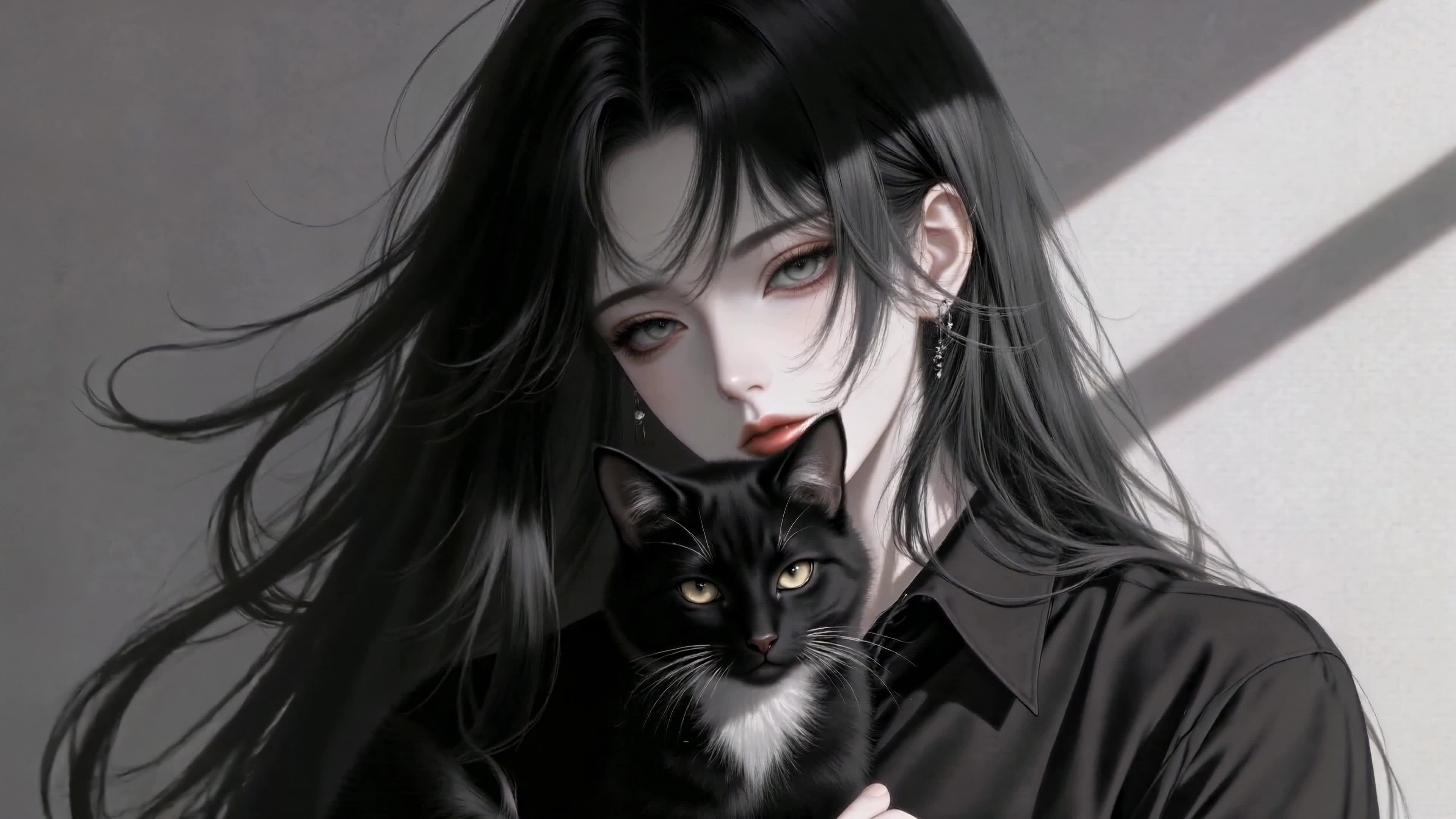 黑发少女与黑猫