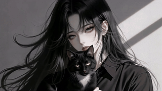 黑发少女与黑猫