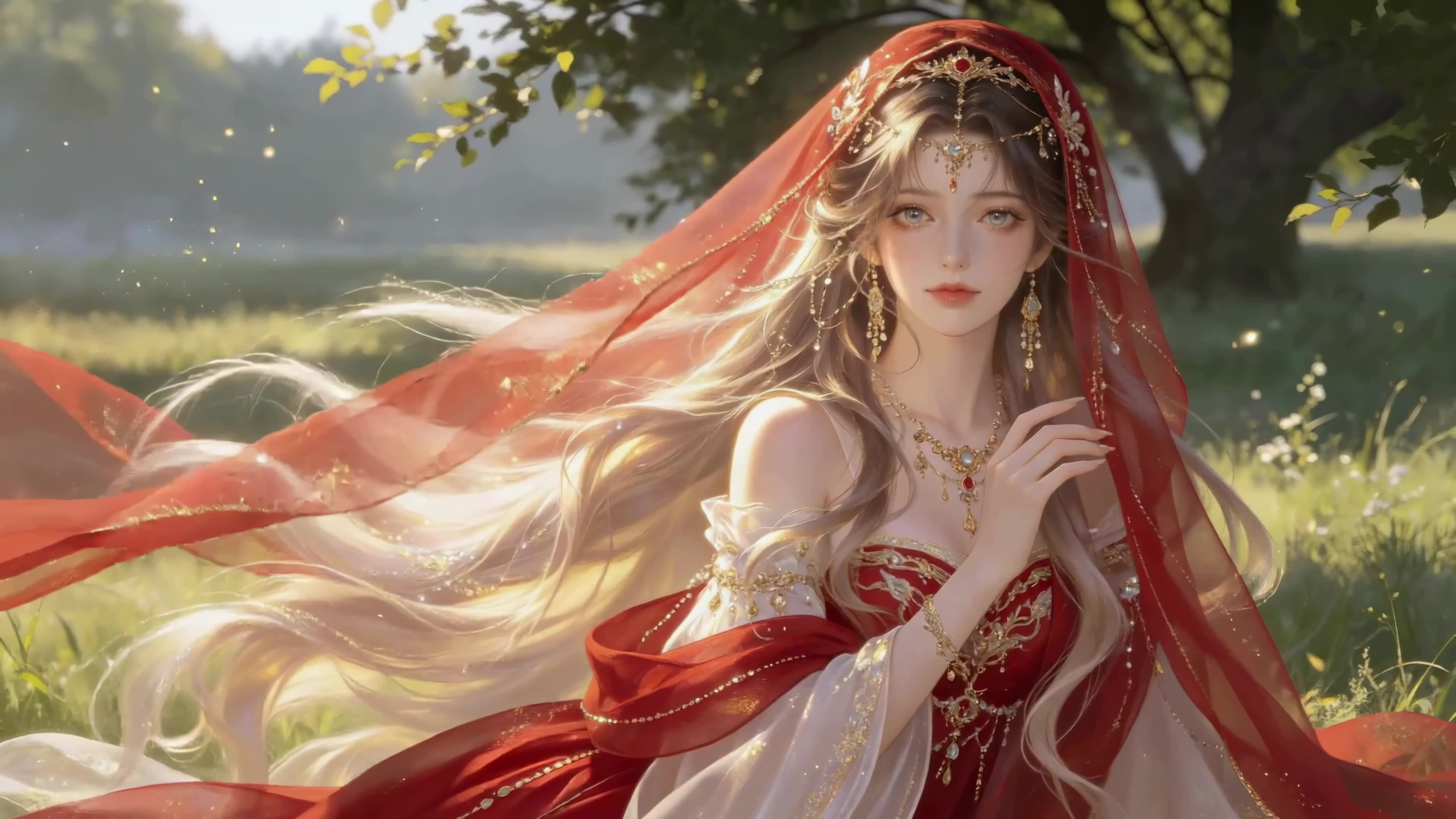 晨光林间红纱美人