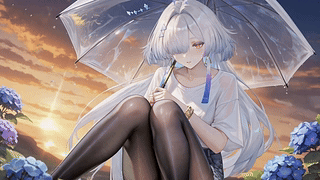 黄昏雨中银发少女