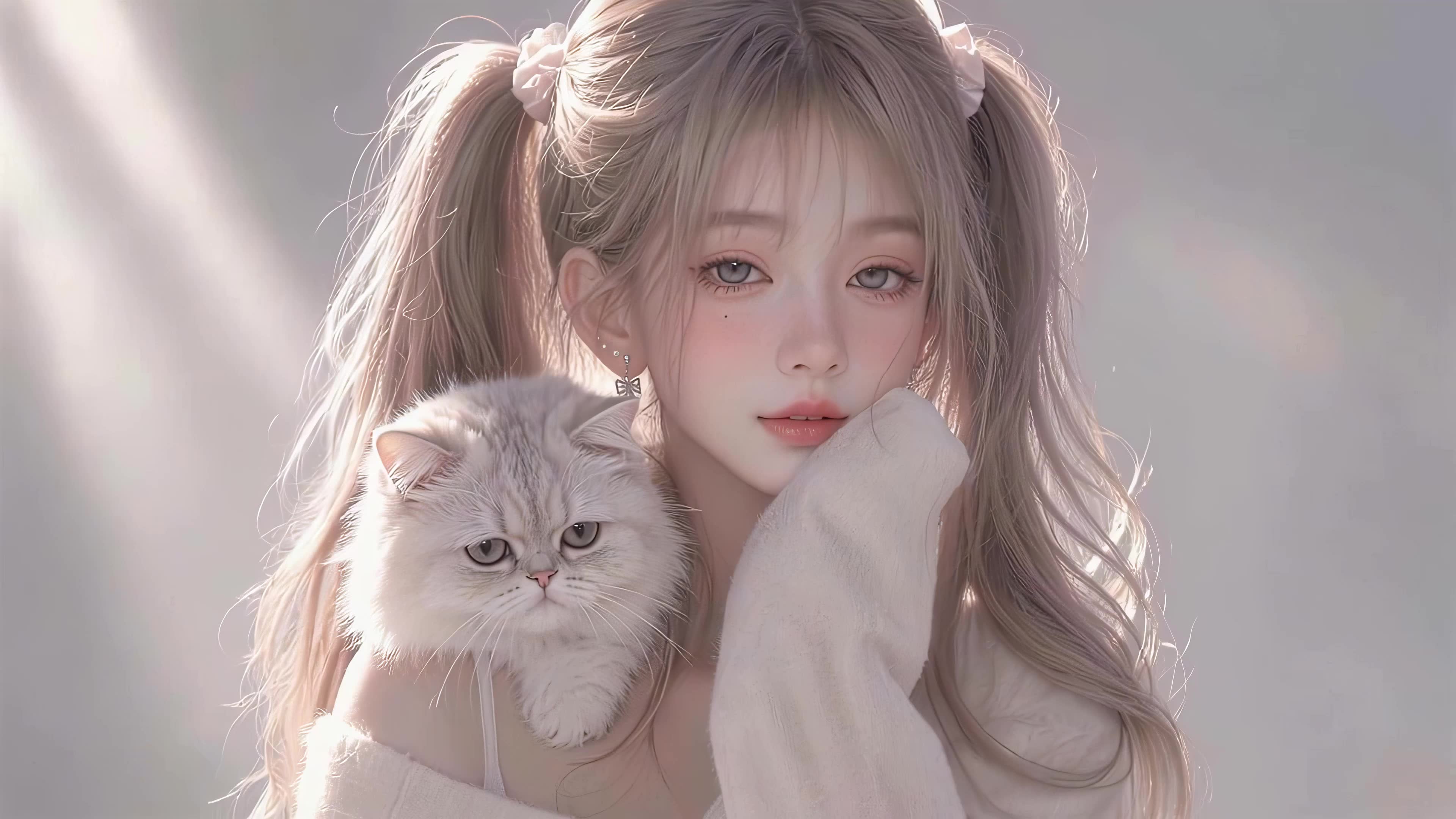 可爱女孩和猫咪