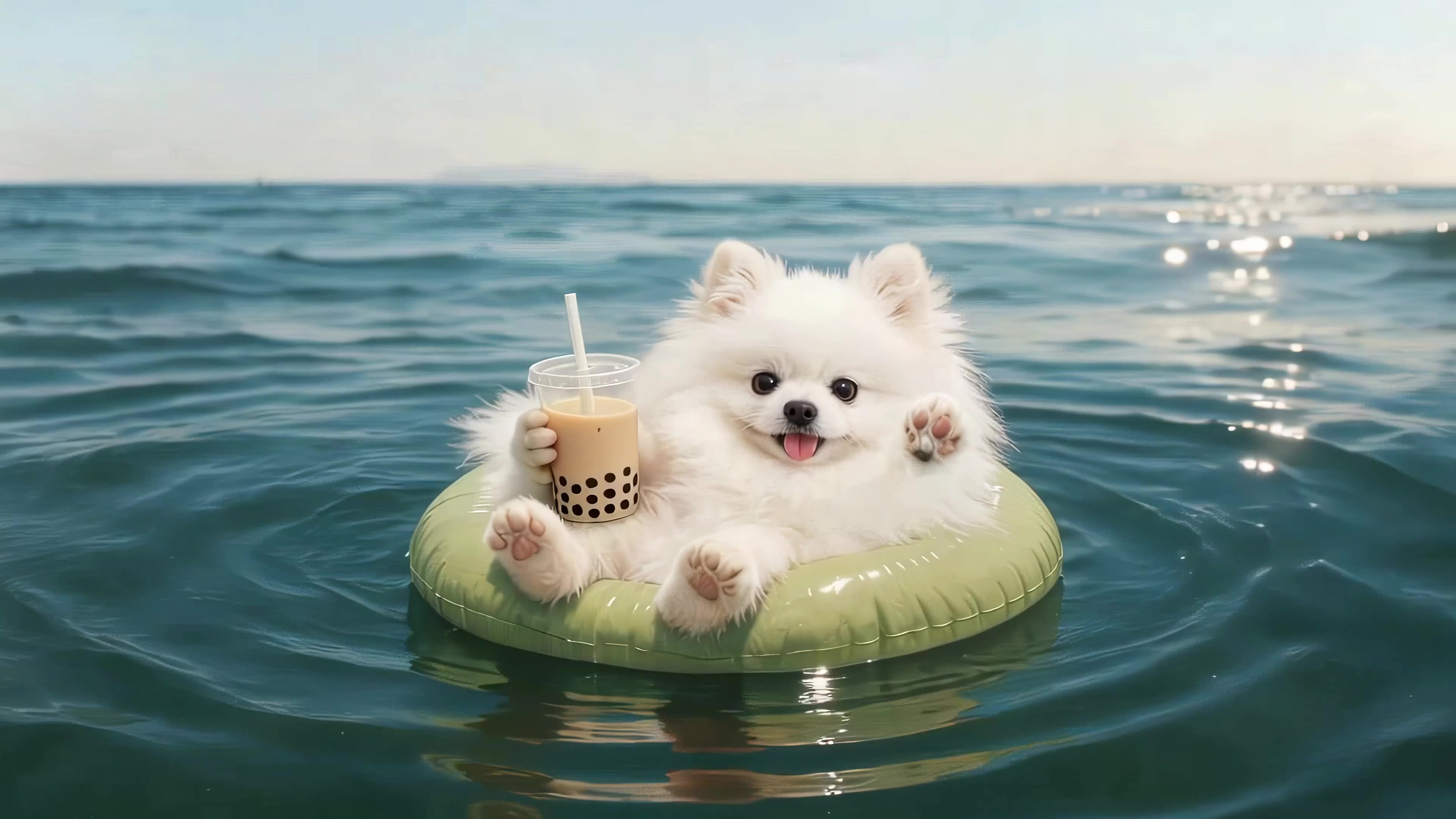 泳圈上的狗狗