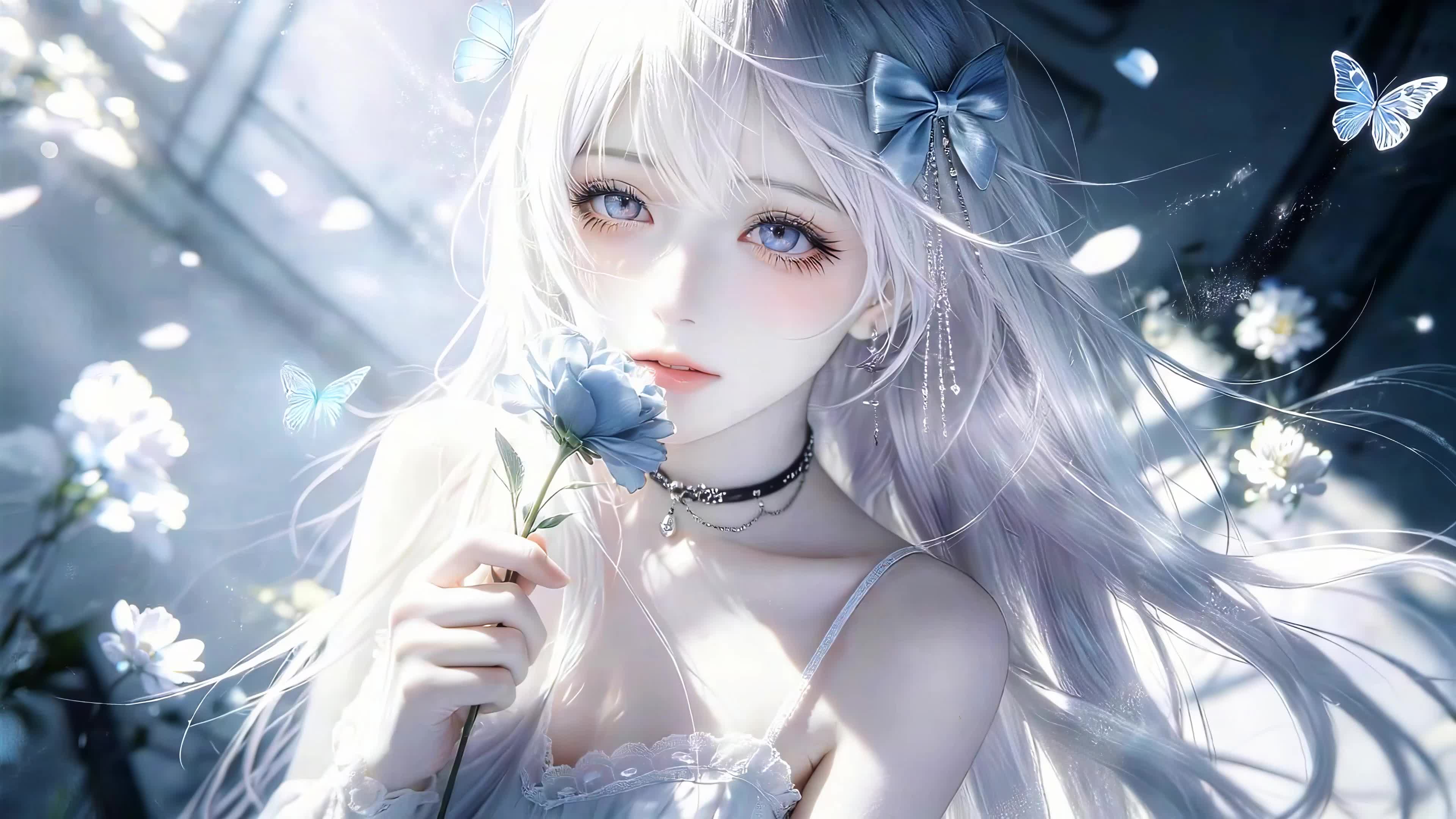 拿着鲜花的银发美女
