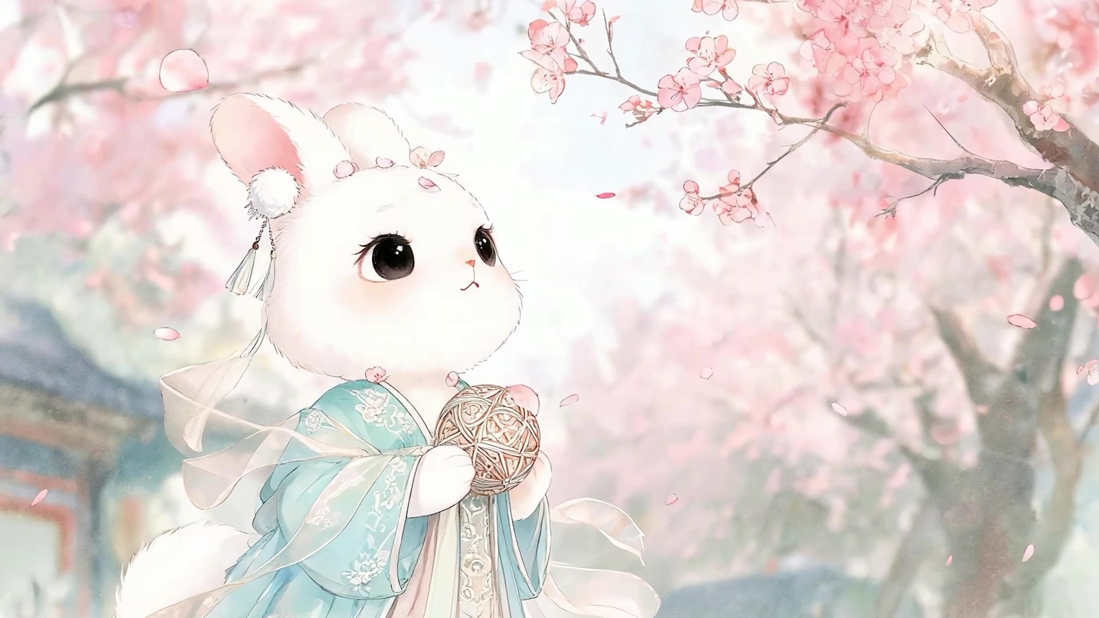 樱花树木兔子
