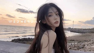 黄昏海边女孩