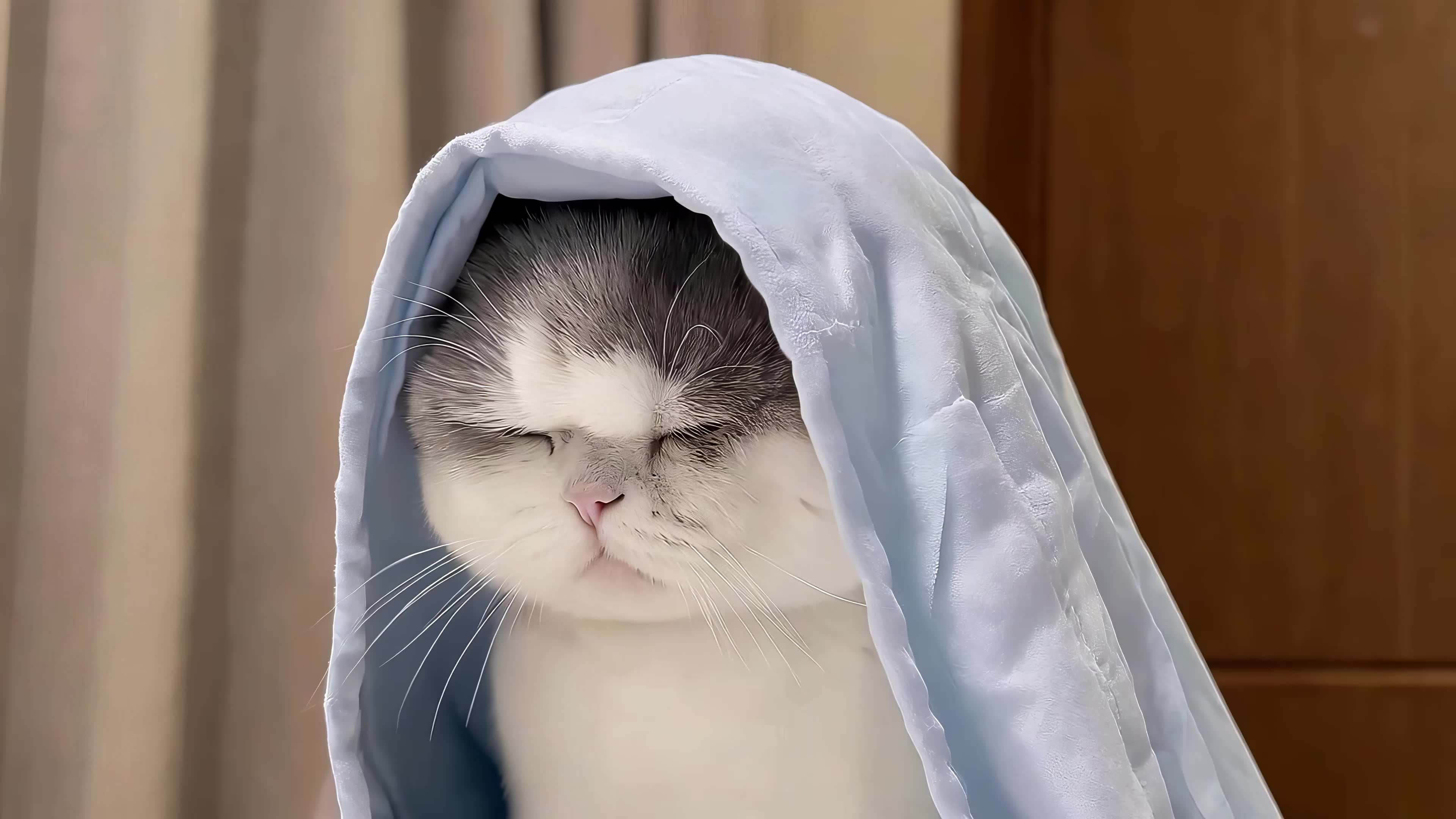 披着浴巾的猫咪