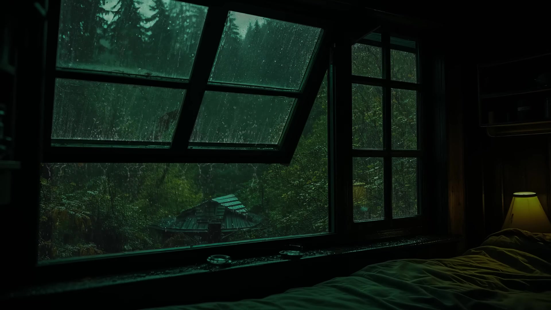 窗上惬意的雨景