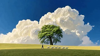 蓝天白云下的小树