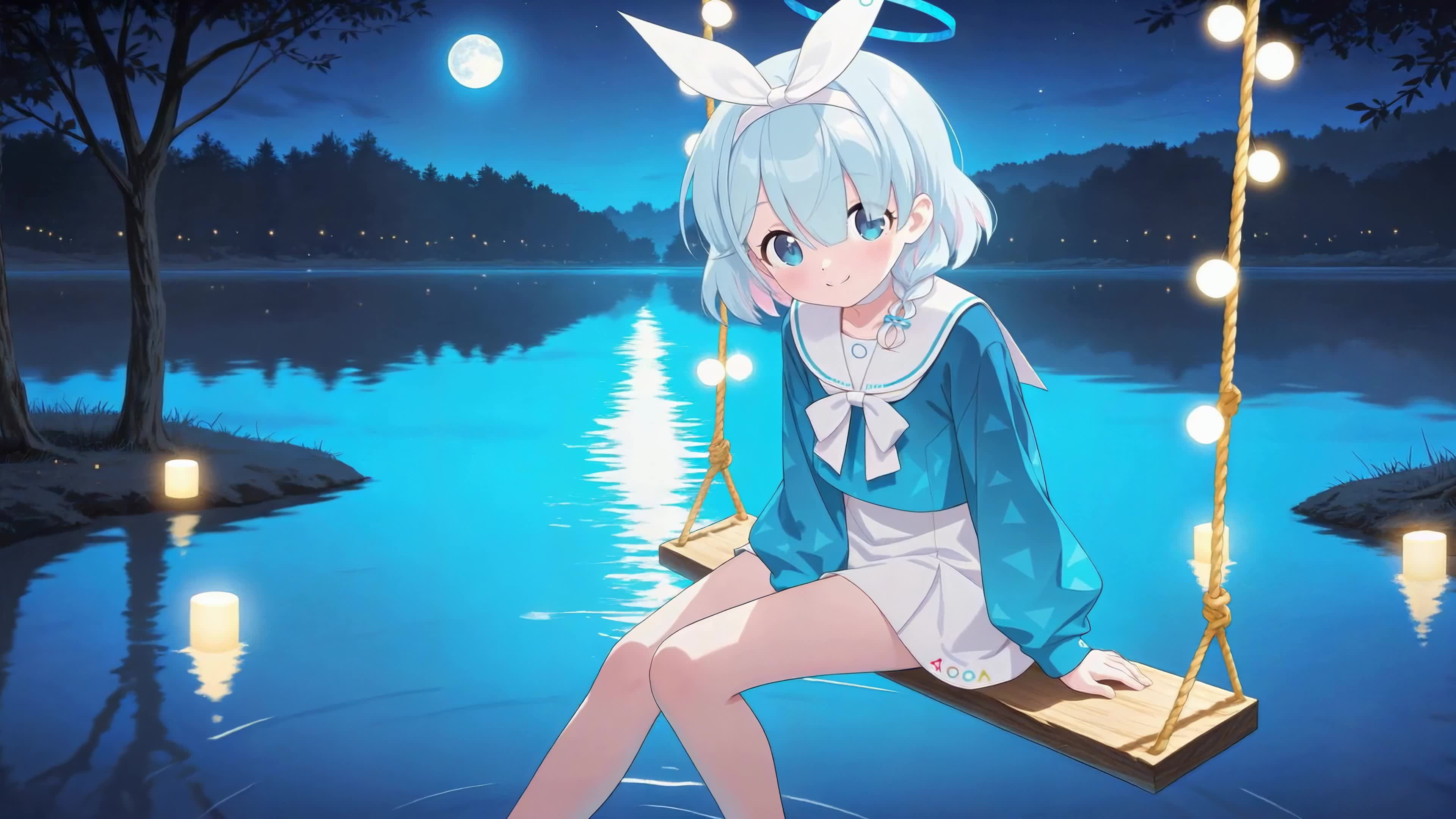 月夜湖畔秋千少女阿罗娜