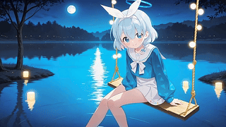 月夜湖畔秋千少女阿罗娜