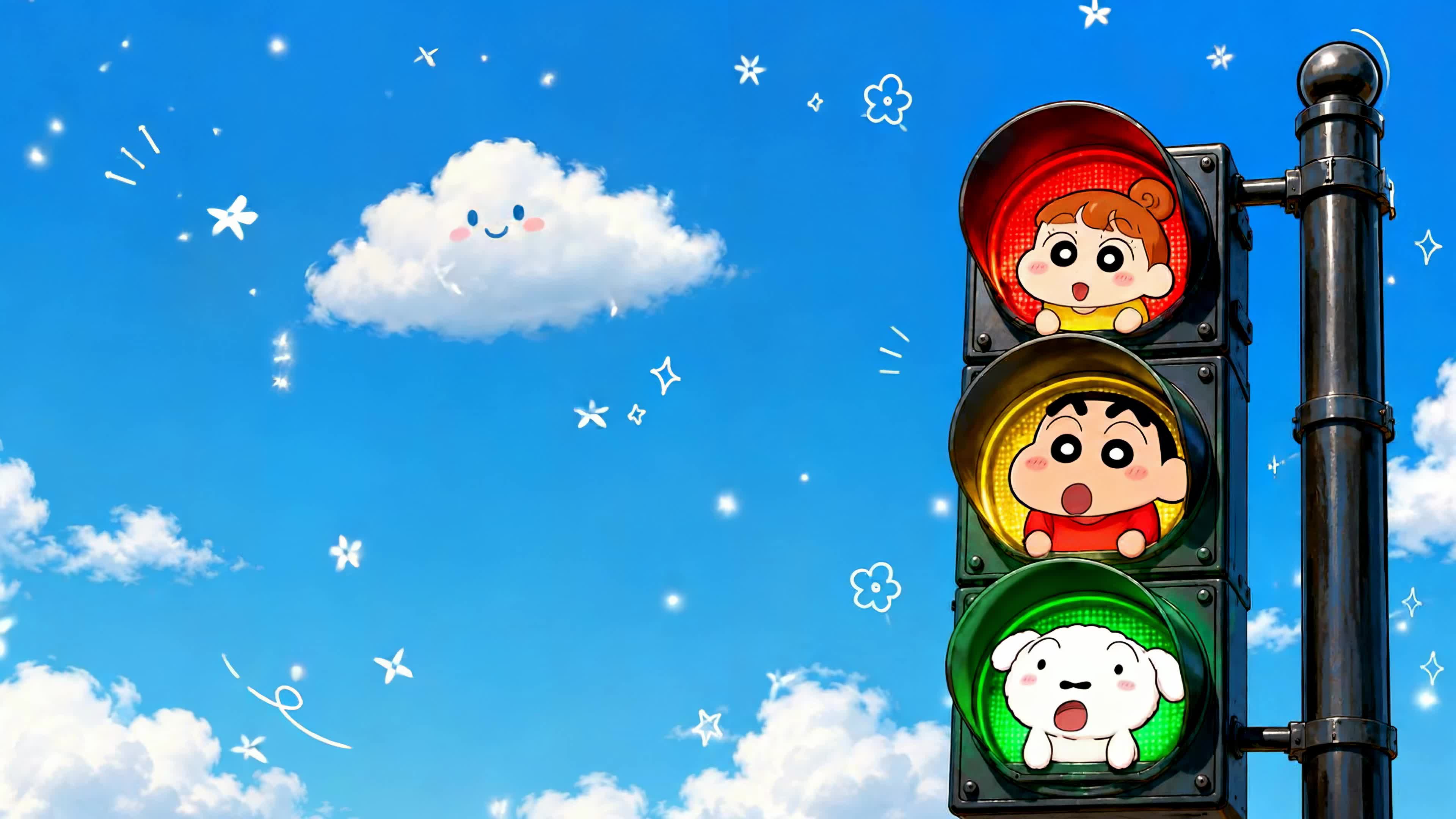 晴天创意卡通红绿灯