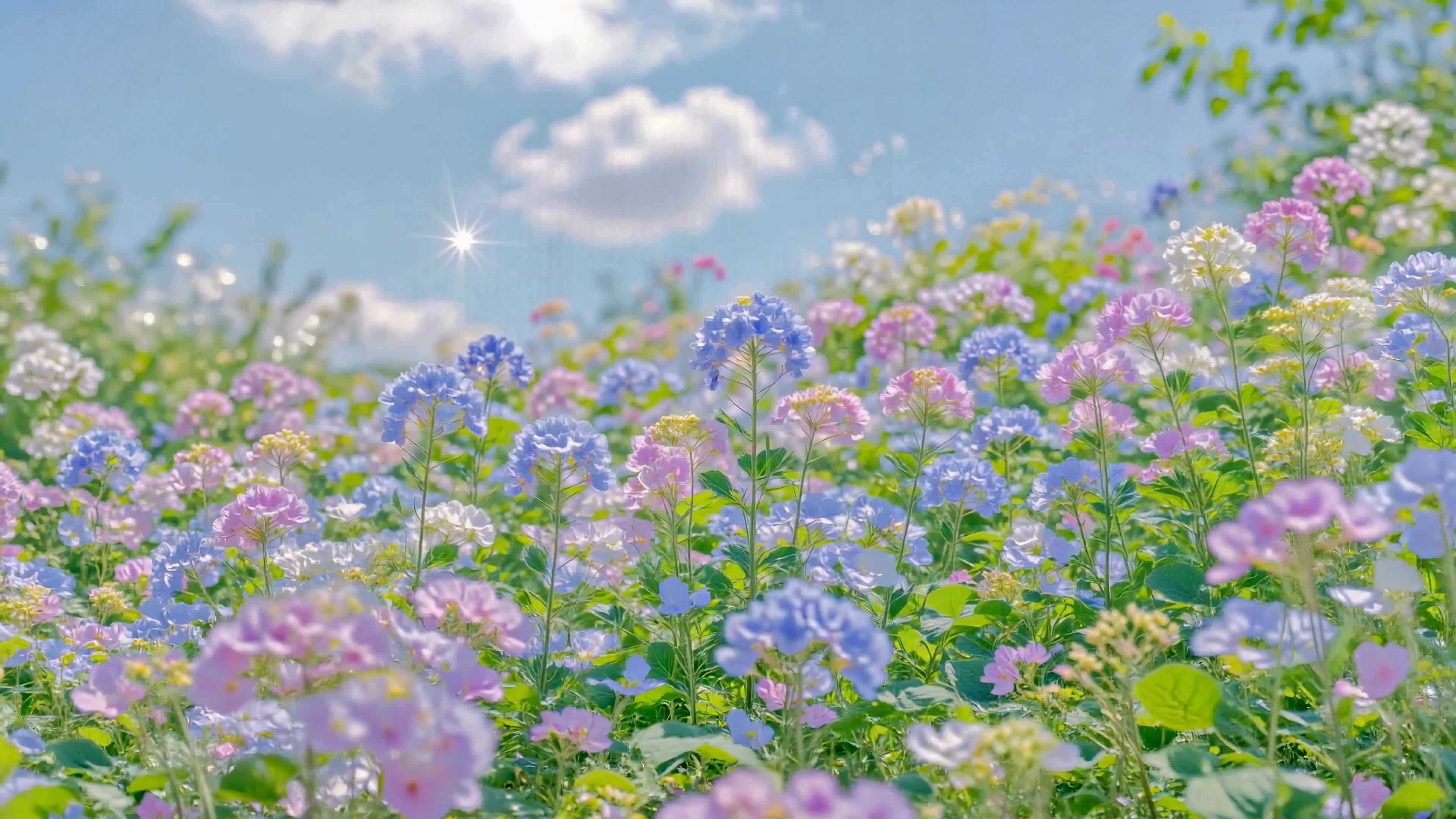 晴空下的缤纷花田