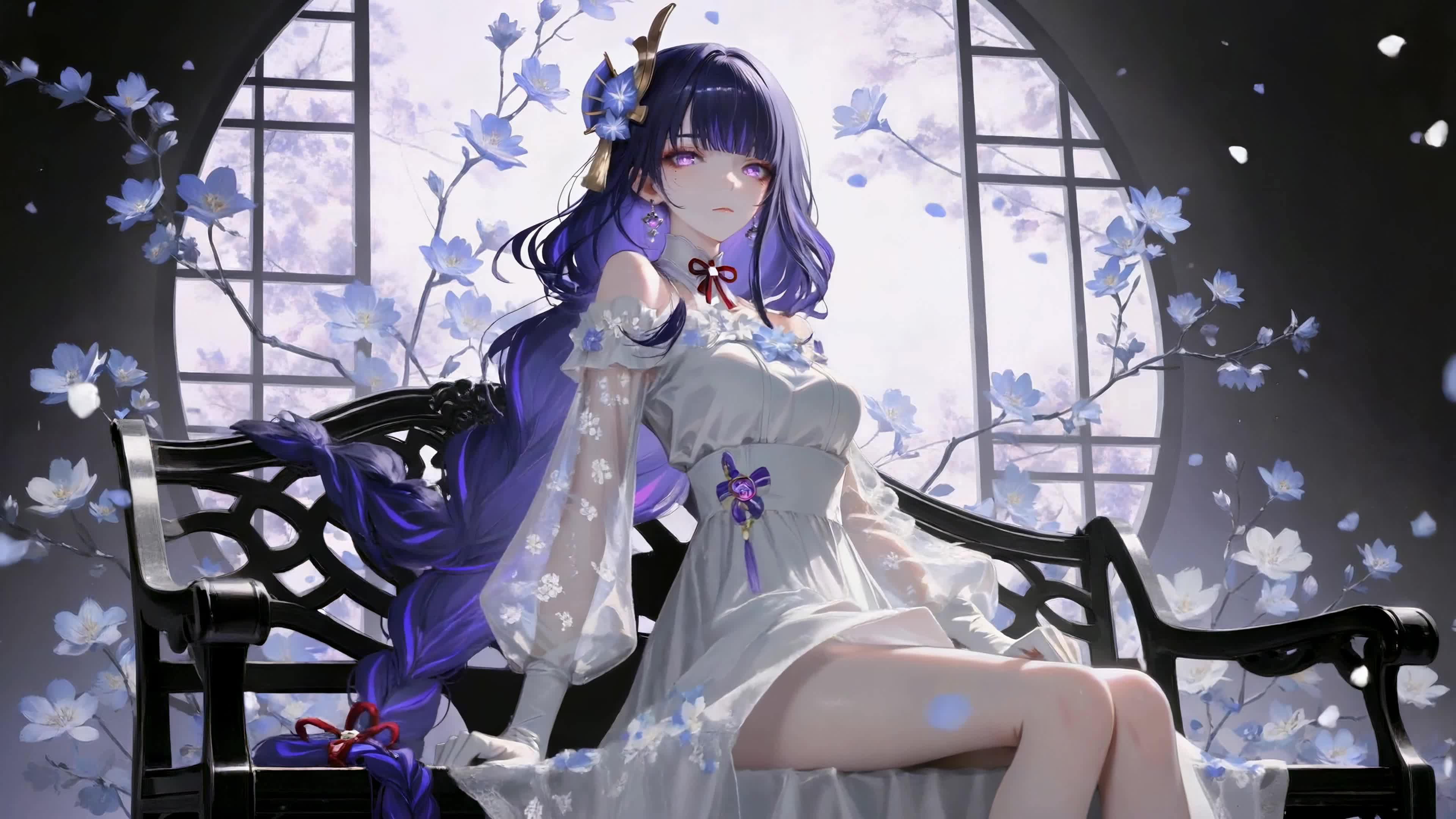 紫发花间白衣少女