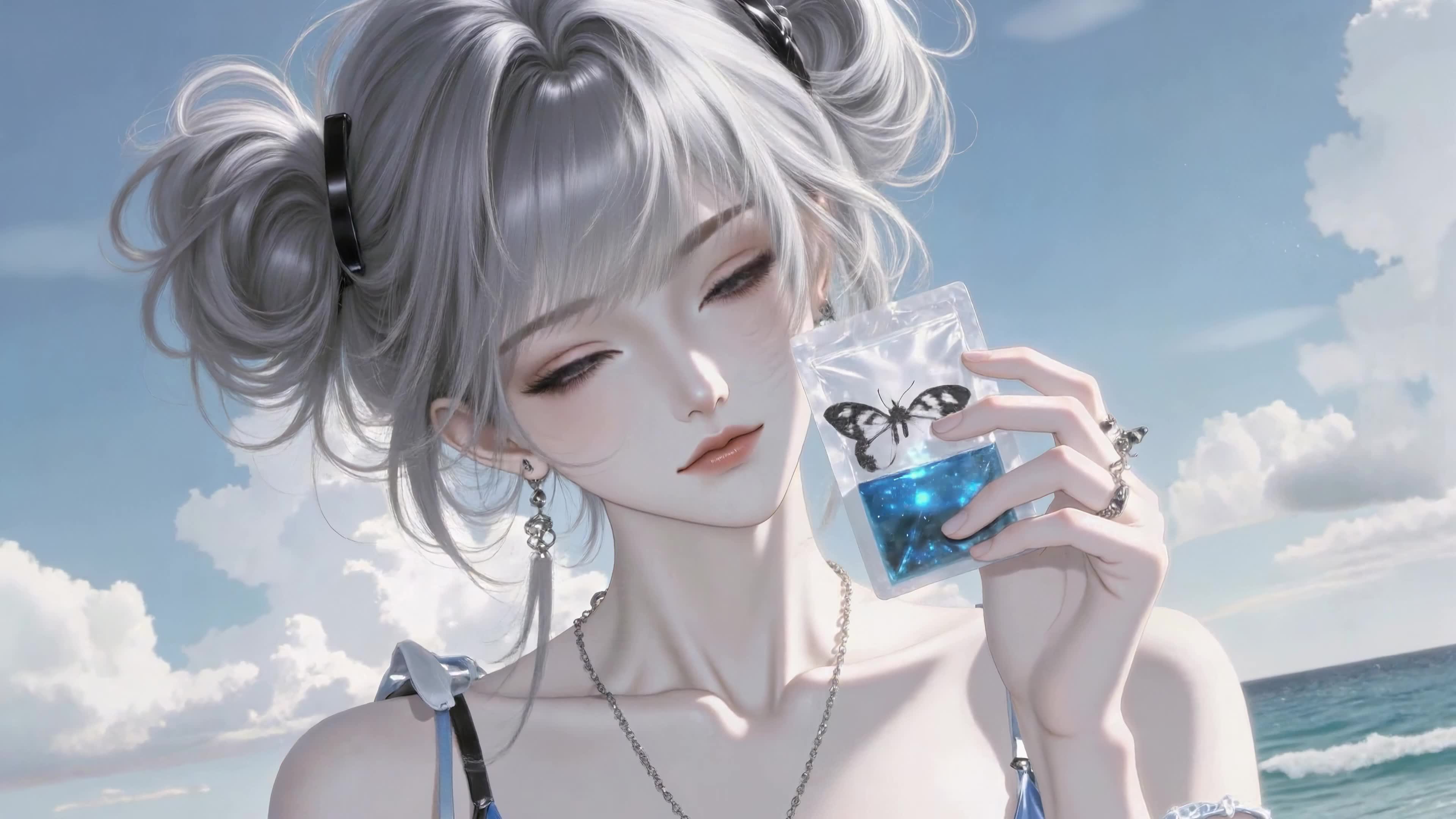 海边银发少女